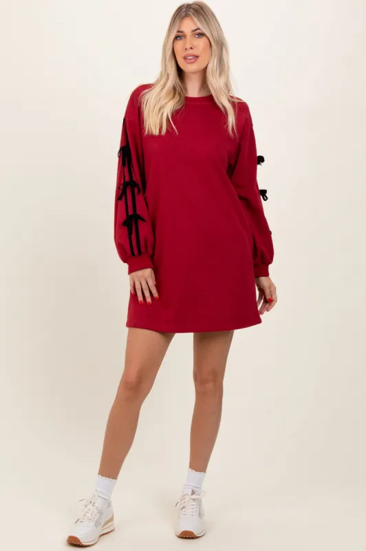 Red Bow Detail Long Sleeve Sweatshirt Mini Dress sold by Pinkblush