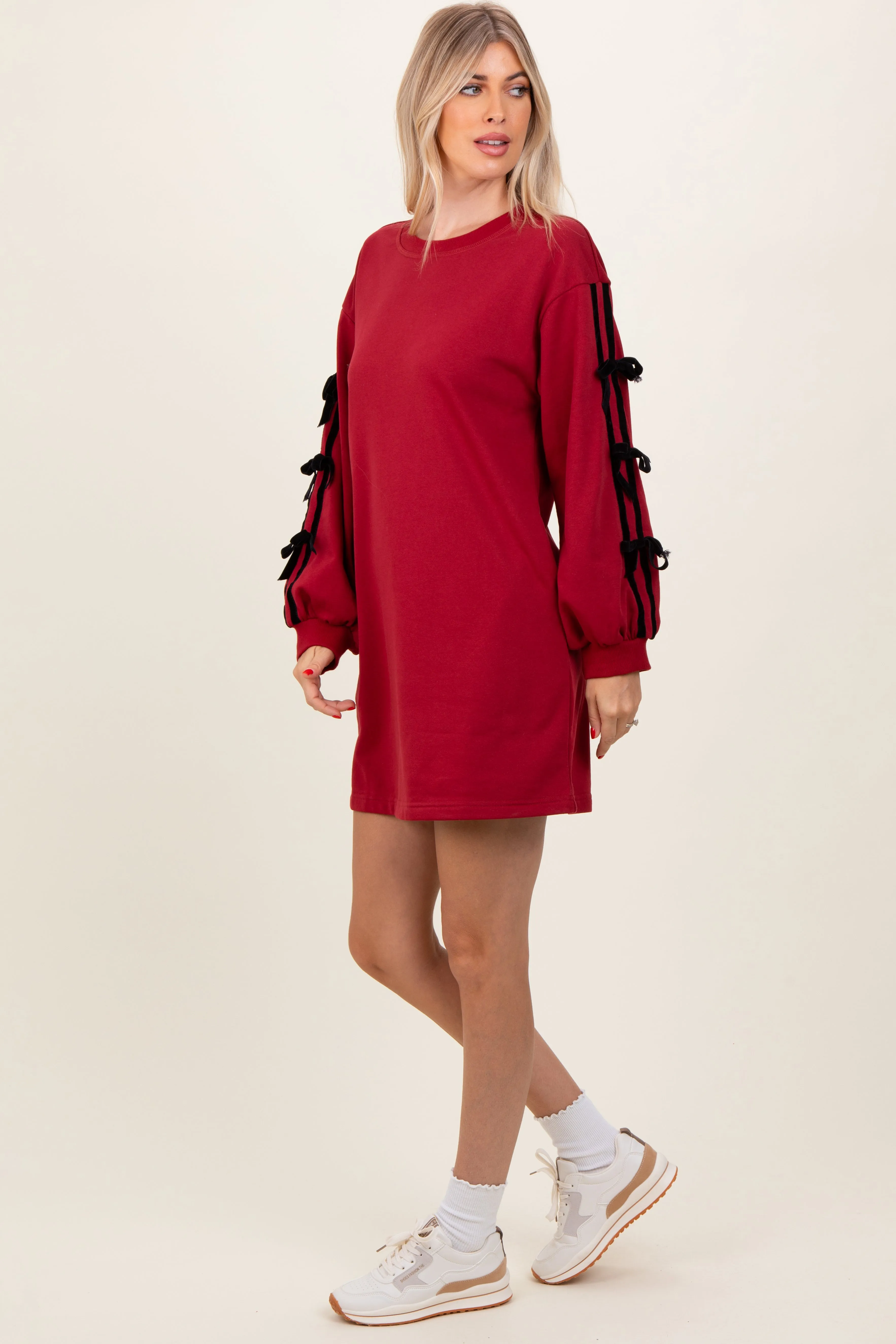 Red Bow Detail Long Sleeve Sweatshirt Mini Dress sold by Pinkblush product image thumbnail 2
