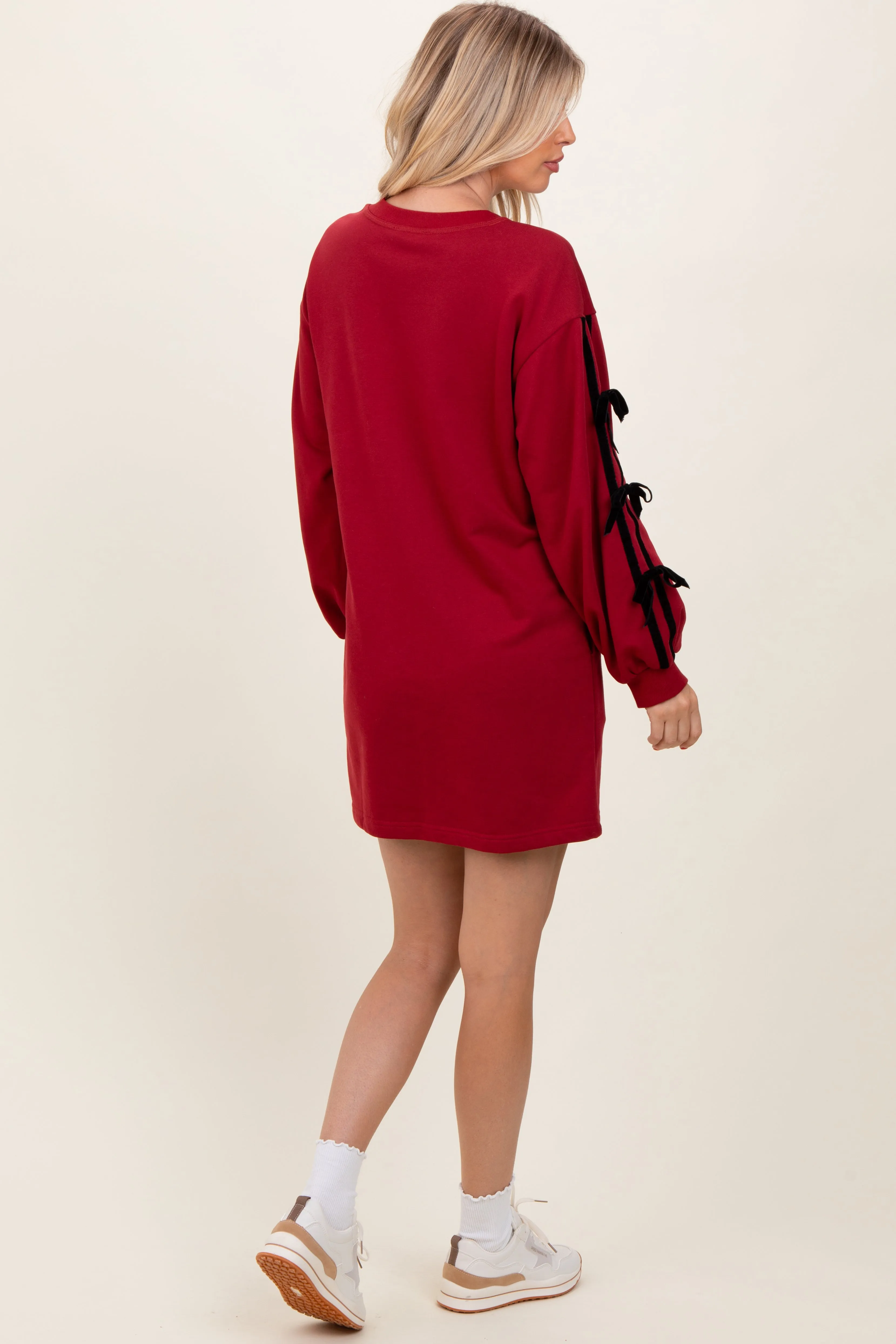 Red Bow Detail Long Sleeve Sweatshirt Mini Dress sold by Pinkblush product image thumbnail 3