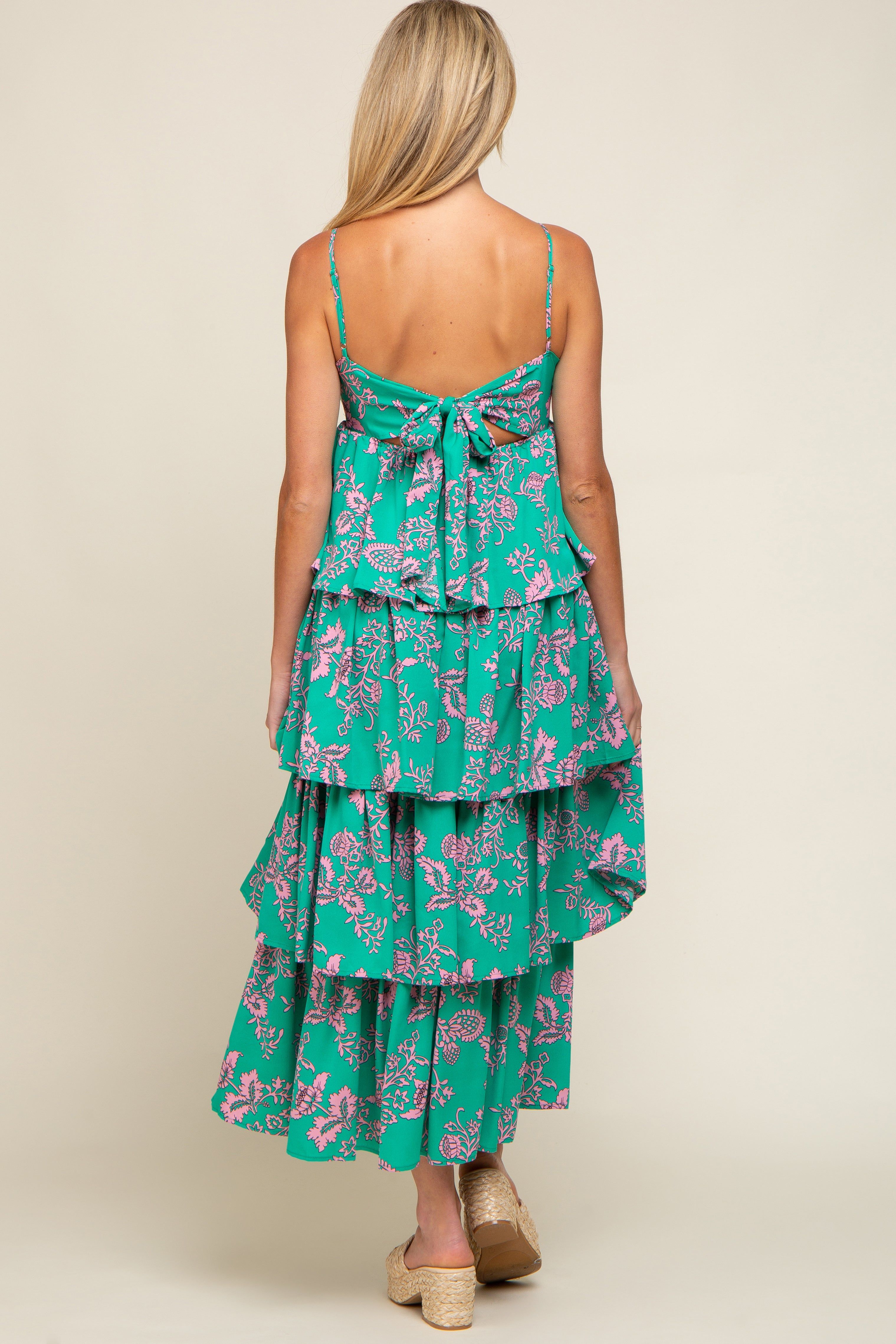 Green Floral Ruffle Tiered Maternity Maxi Dress sold by Pinkblush product image thumbnail 3