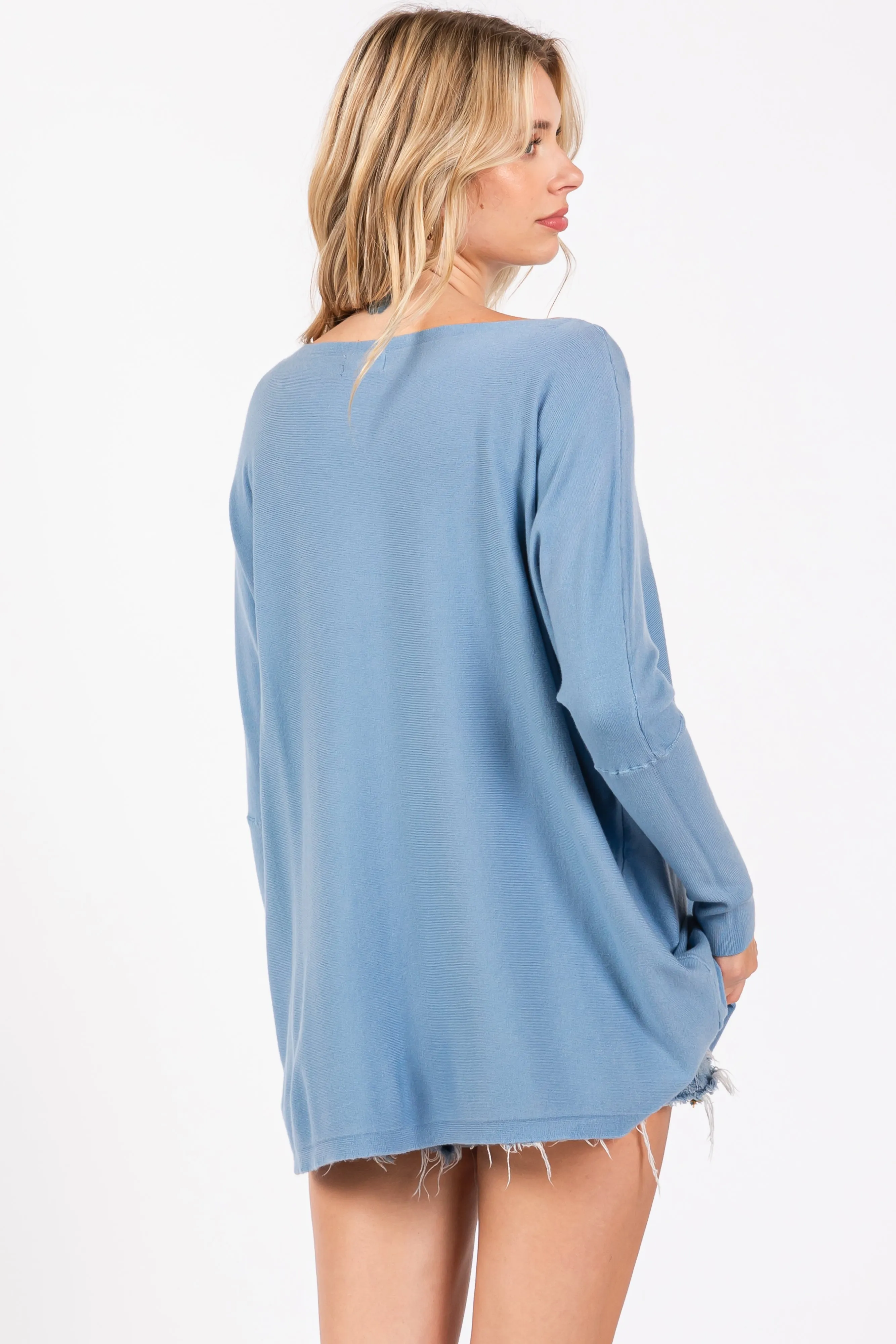 Blue Boatneck Knit Dolman Top sold by Pinkblush product image thumbnail 3