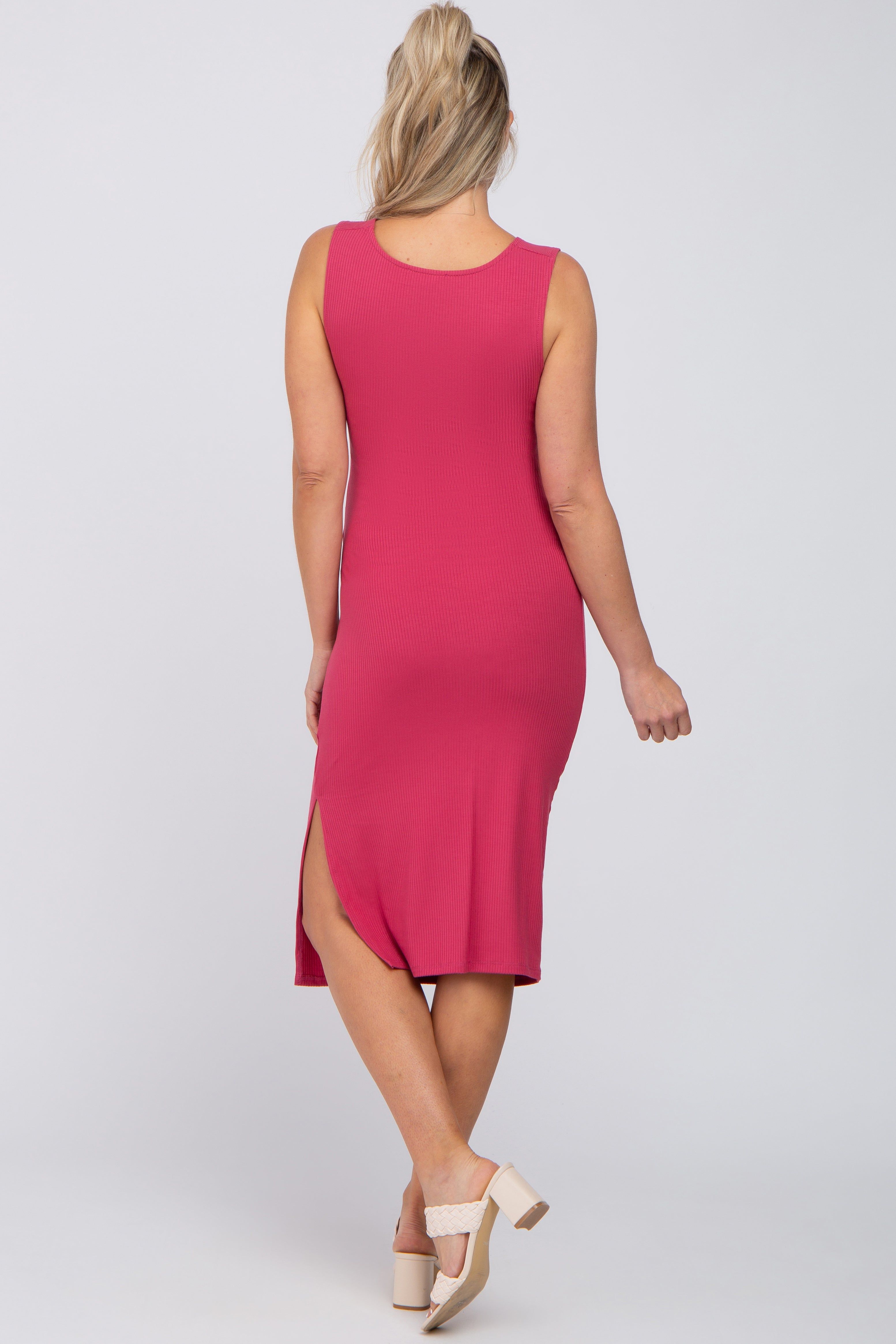 Magenta Ribbed Sleeveless Gathered Maternity Dress sold by Pinkblush product image thumbnail 3