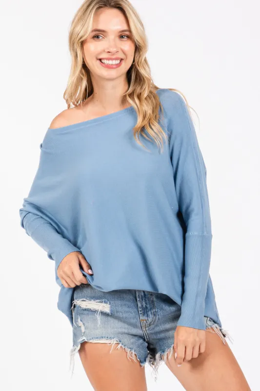Blue Boatneck Knit Dolman Top sold by Pinkblush