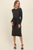 Charcoal Ribbed Sash Tie Midi Sweater Dress sold by Pinkblush