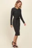 Charcoal Ribbed Sash Tie Midi Sweater Dress sold by Pinkblush