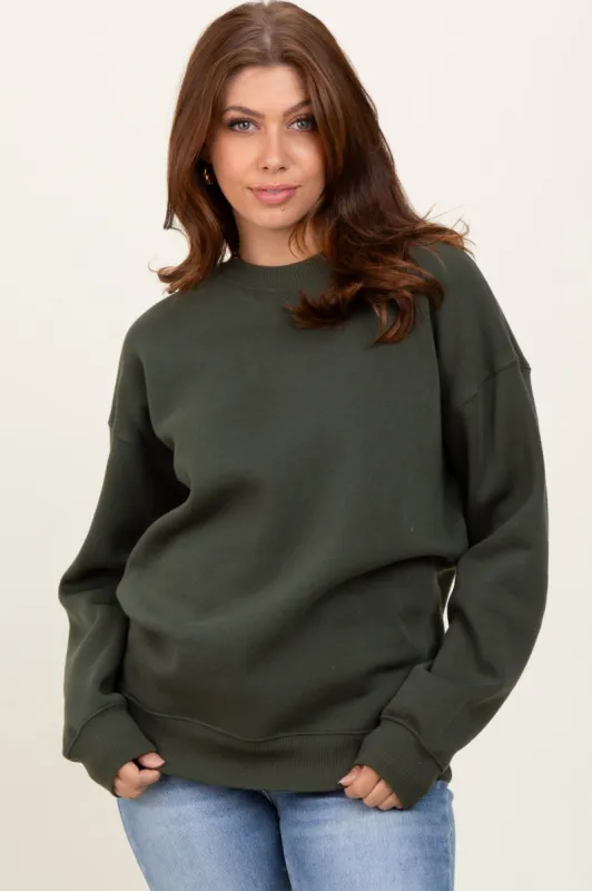 Olive Fleece Crew Neck Relaxed Fit Sweatshirt sold by Pinkblush