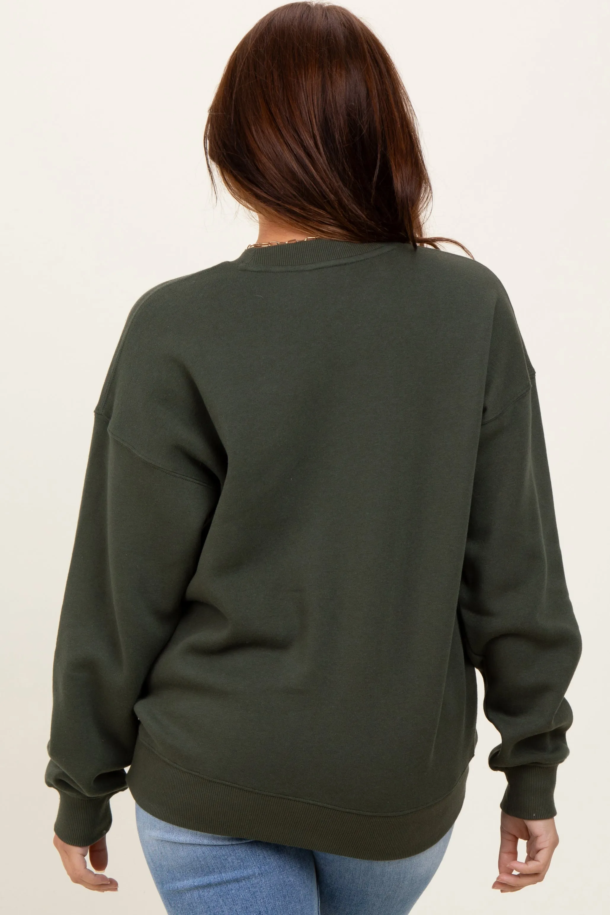 Olive Fleece Crew Neck Relaxed Fit Sweatshirt sold by Pinkblush product image thumbnail 3