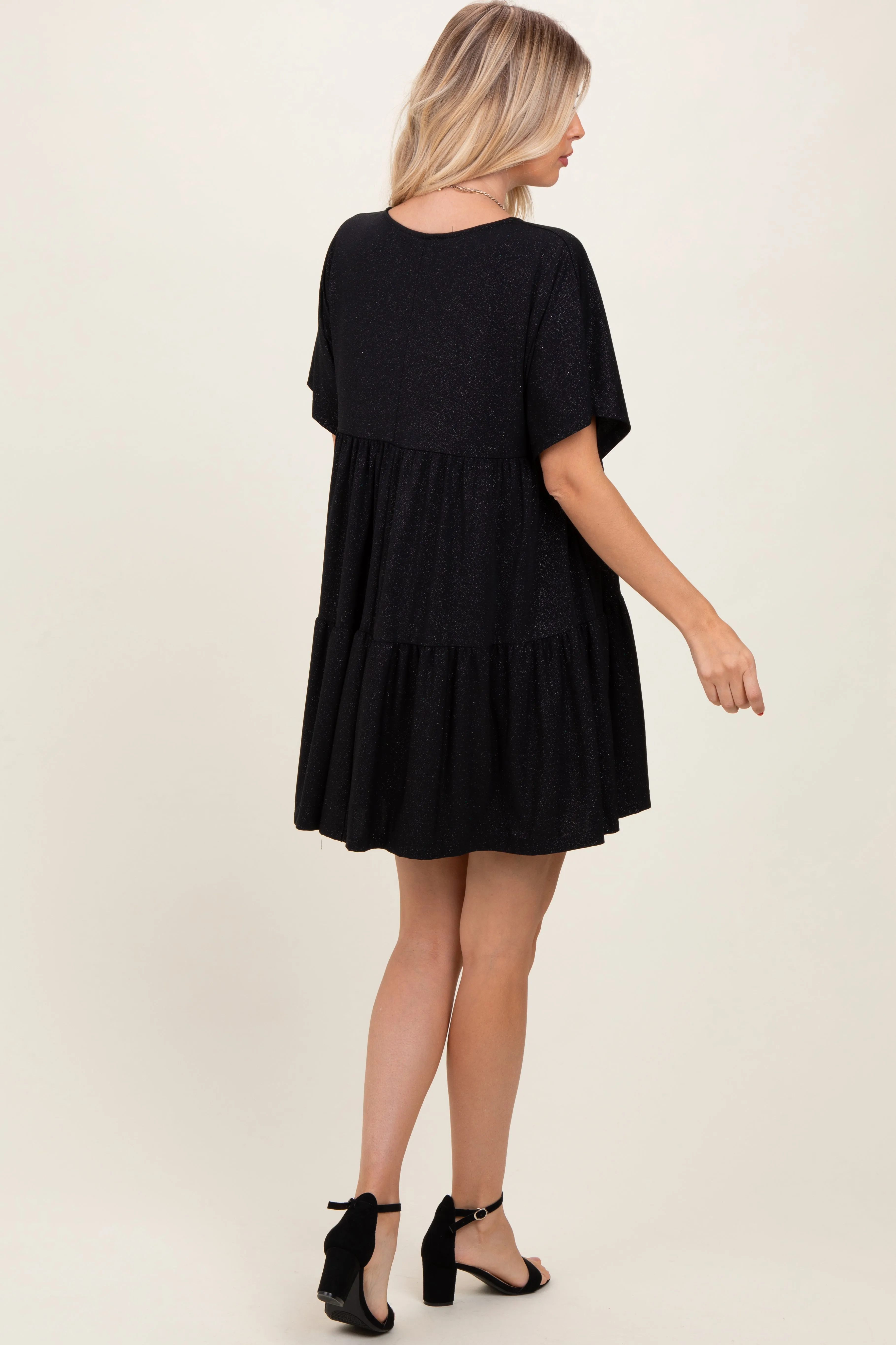 Black Glitter Flutter Sleeve Tiered Dress sold by Pinkblush product image thumbnail 3