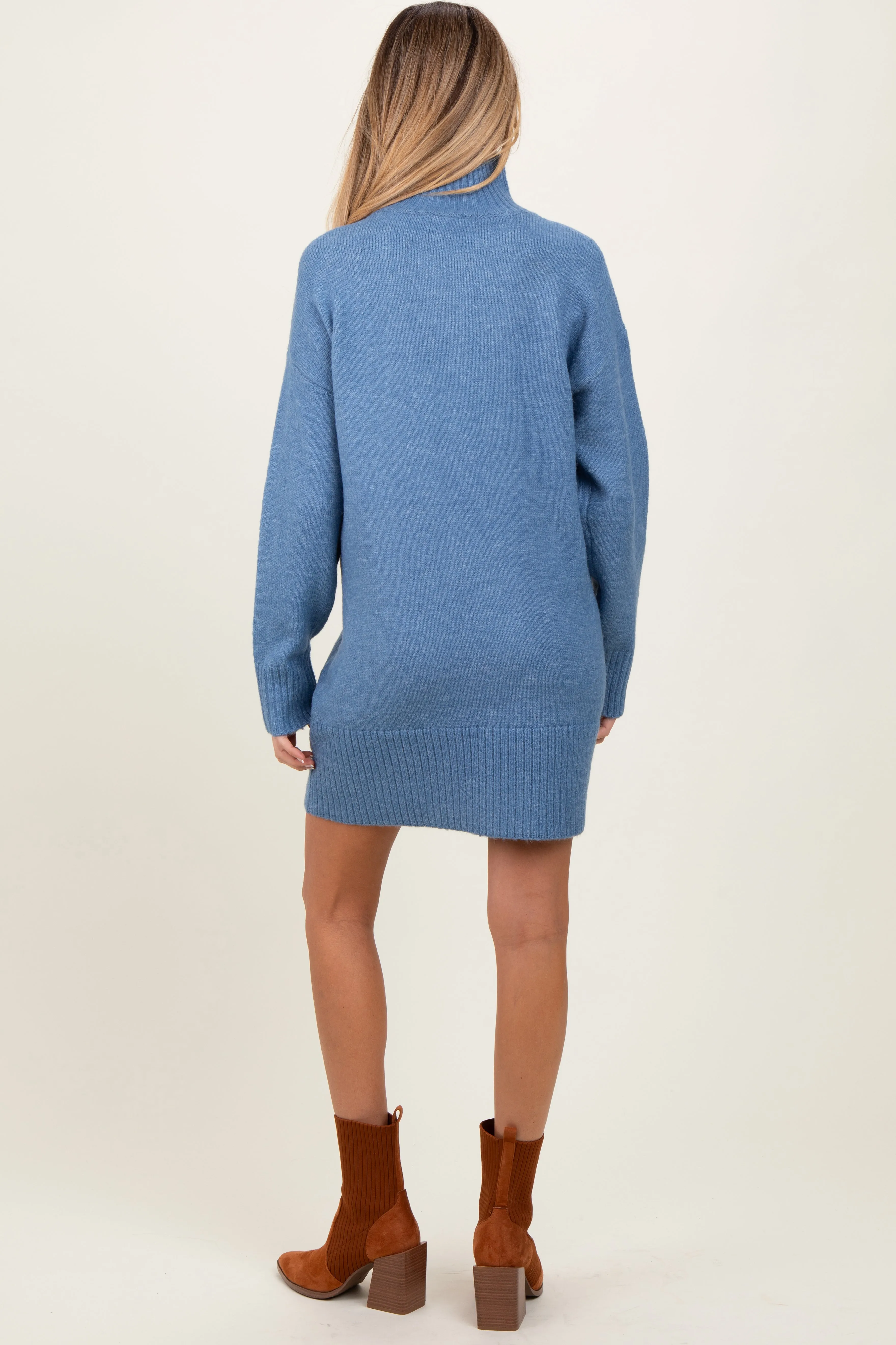 Blue Chunky Knit Turtleneck Maternity Mini Sweater Dress sold by Pinkblush product image thumbnail 3