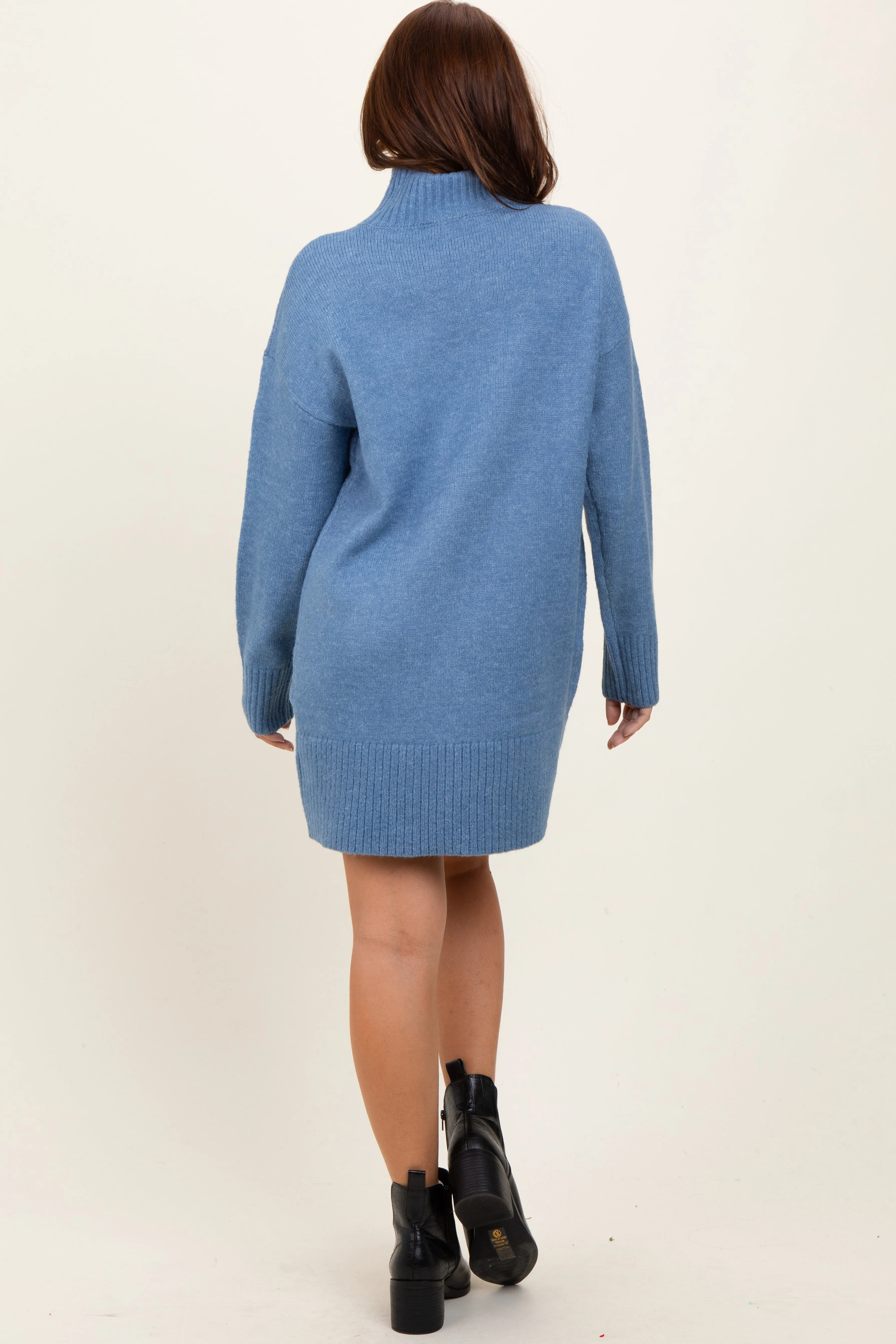 Blue Chunky Knit Turtleneck Mini Sweater Dress sold by Pinkblush product image thumbnail 3