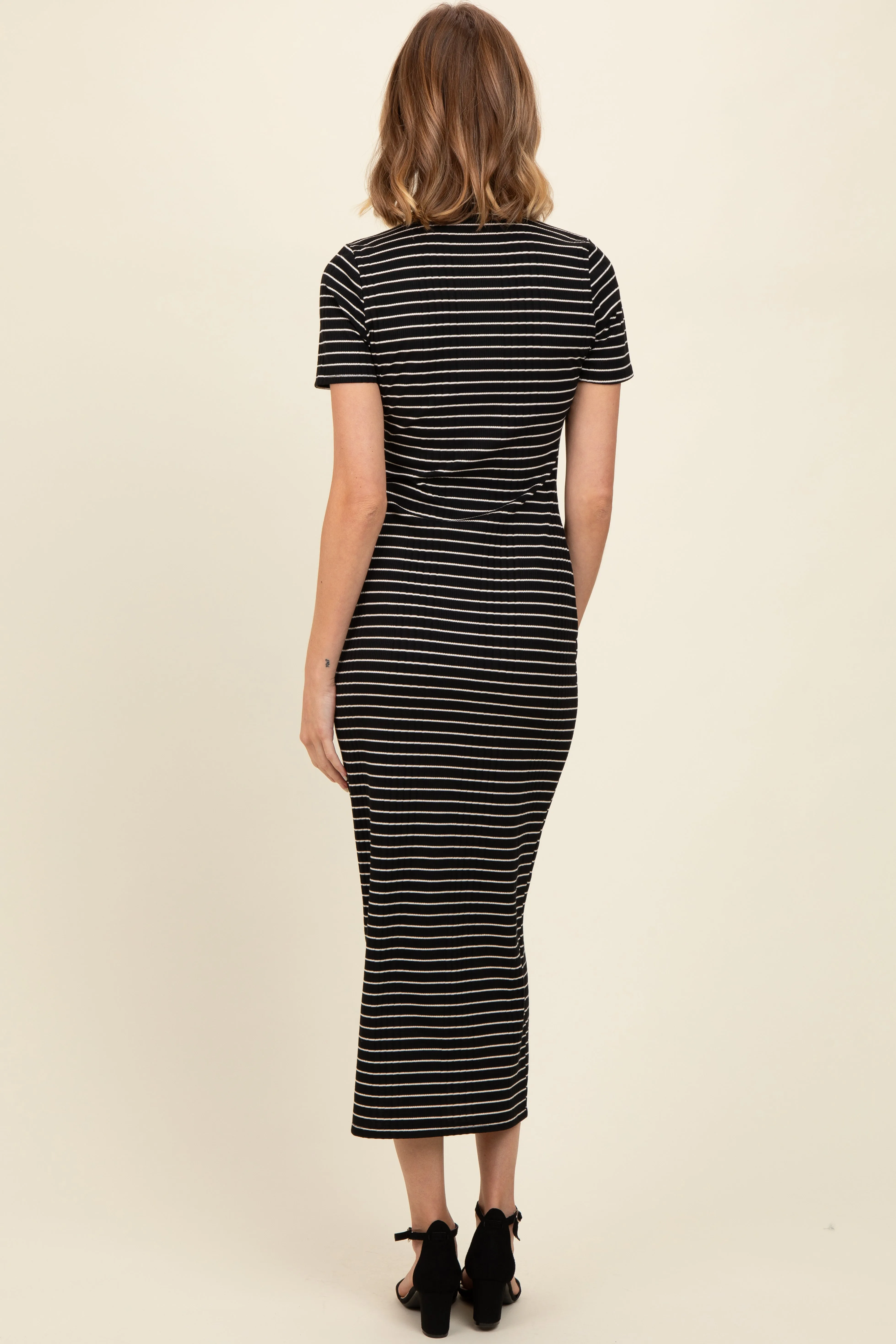 Black Striped Mock Neck Fitted Midi Dress sold by Pinkblush product image thumbnail 2