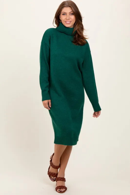 Forest Green Turtleneck Side Slit Midi Sweater Dress sold by Pinkblush