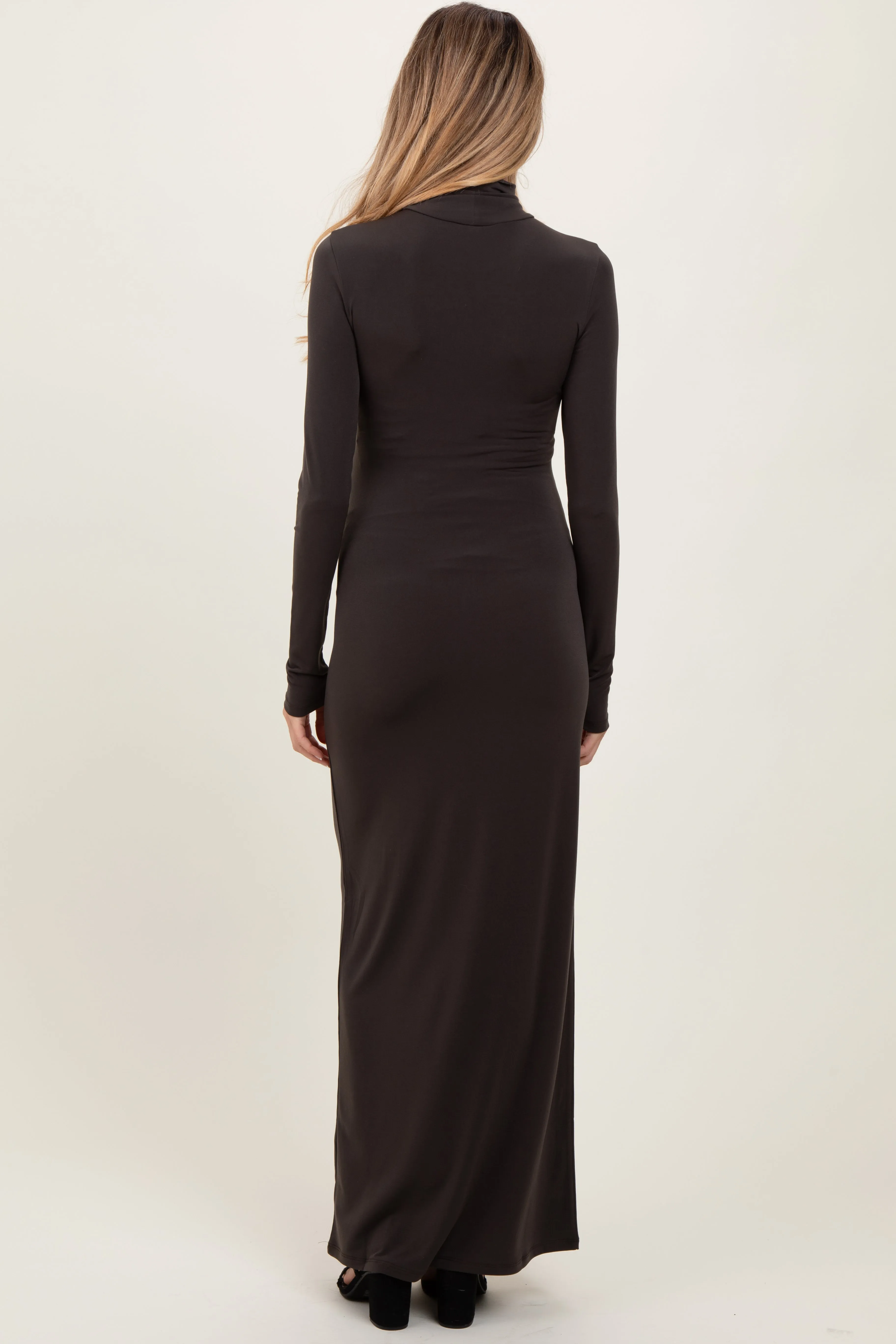 Brown Turtleneck Long Sleeve Fitted Maternity Maxi Dress sold by Pinkblush product image thumbnail 3