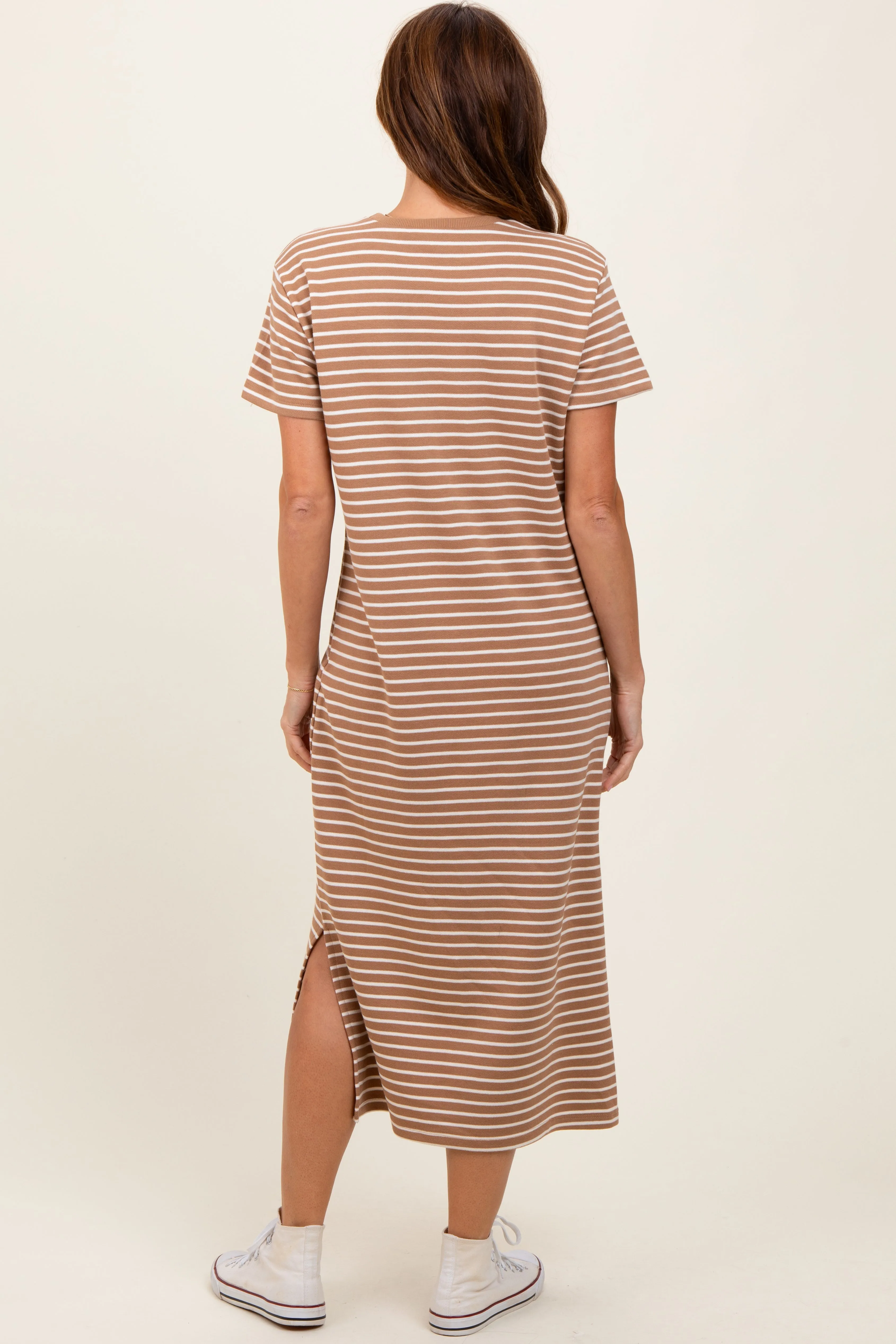 Rust Striped Short Sleeve Side Slit T-Shirt Midi Dress sold by Pinkblush product image thumbnail 4