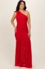 Red Ruched Mesh One Shoulder Maxi Dress sold by Pinkblush