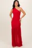 Red Ruched Mesh One Shoulder Maxi Dress sold by Pinkblush
