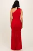 Red Ruched Mesh One Shoulder Maxi Dress sold by Pinkblush