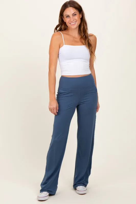 Blue Straight Leg Yoga Pants sold by Pinkblush