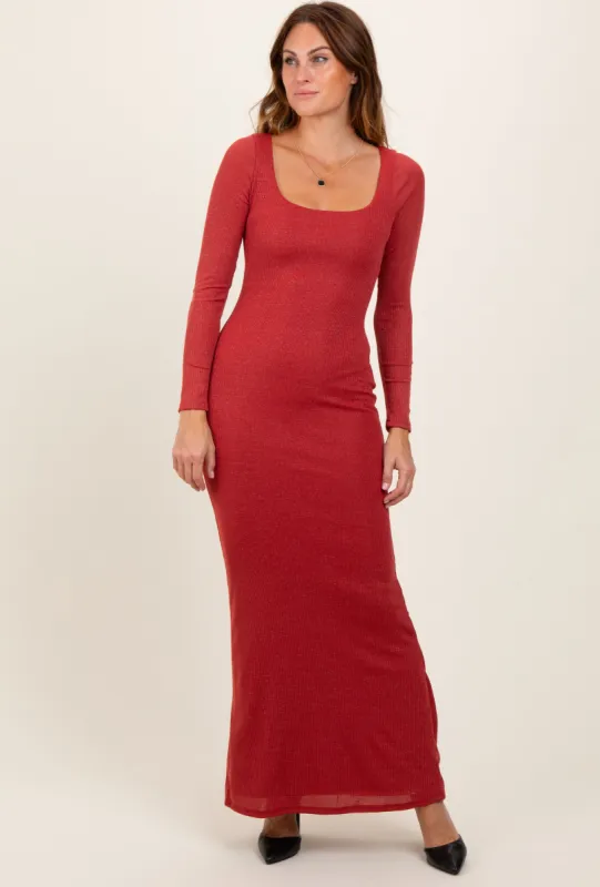 Mauve Basic Square Neck Long Sleeve Maxi Dress sold by Pinkblush