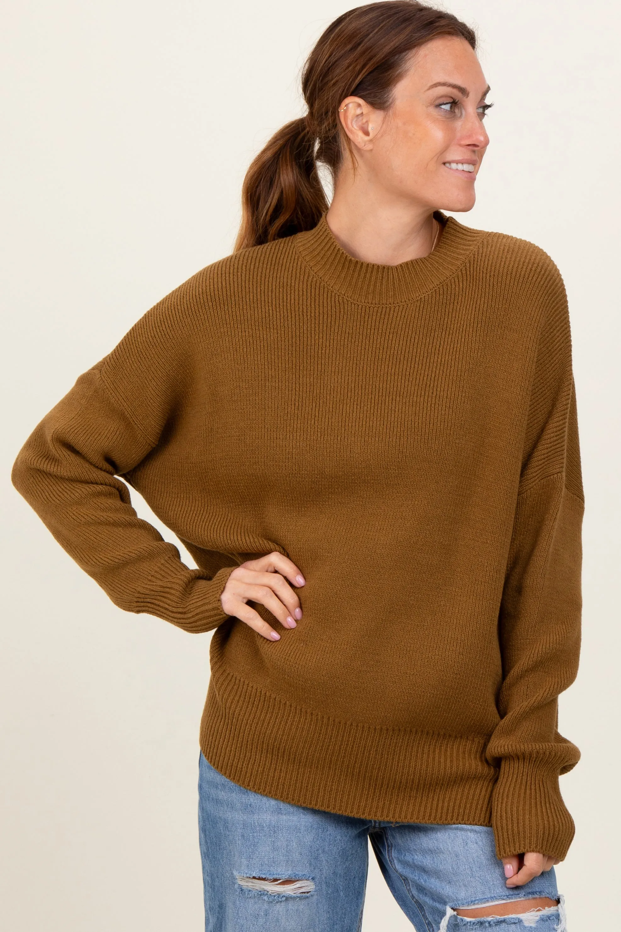 Olive Mock Neck Basic Sweater sold by Pinkblush
