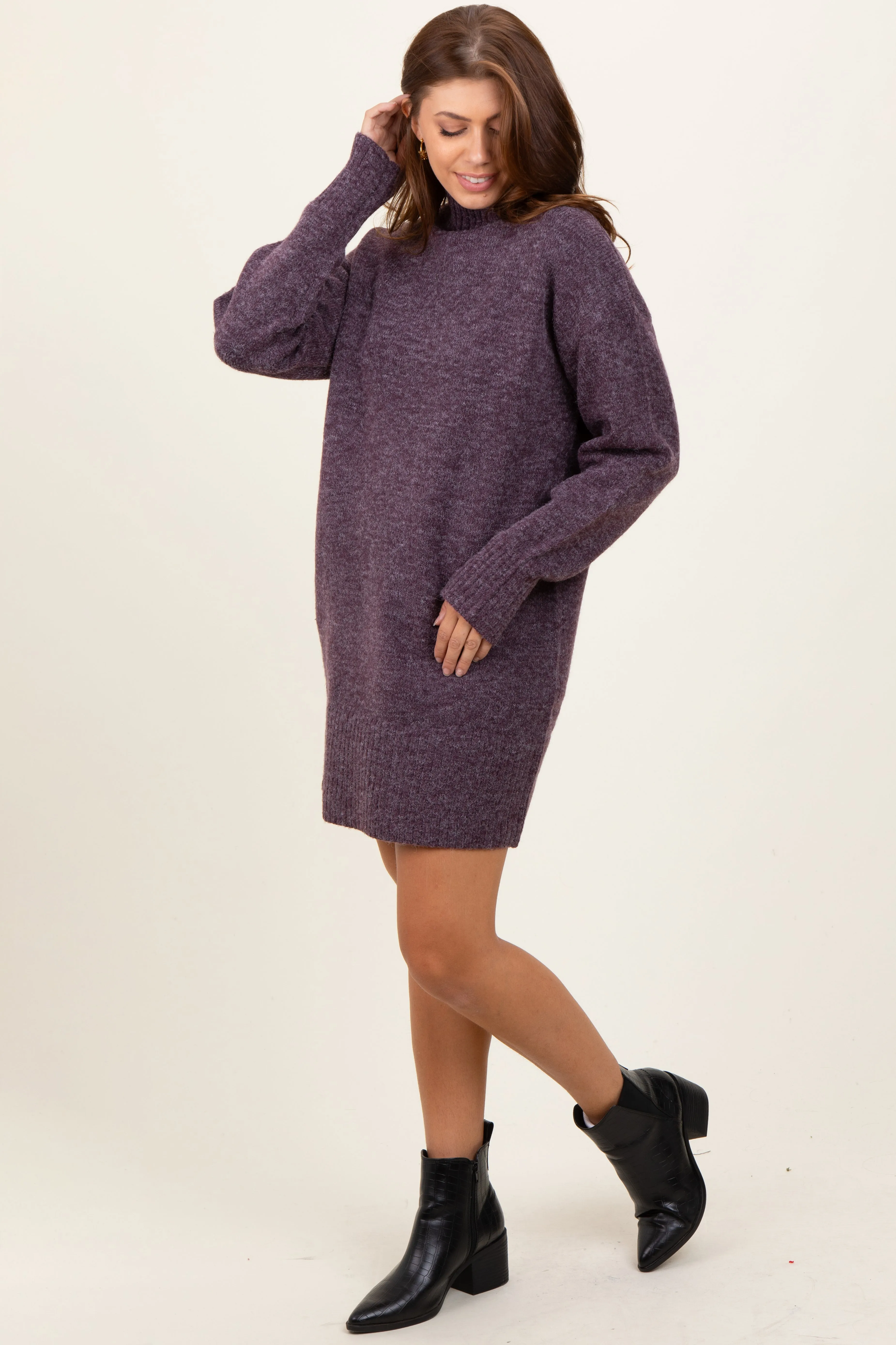 Purple Chunky Knit Turtleneck Mini Sweater Dress sold by Pinkblush product image thumbnail 2