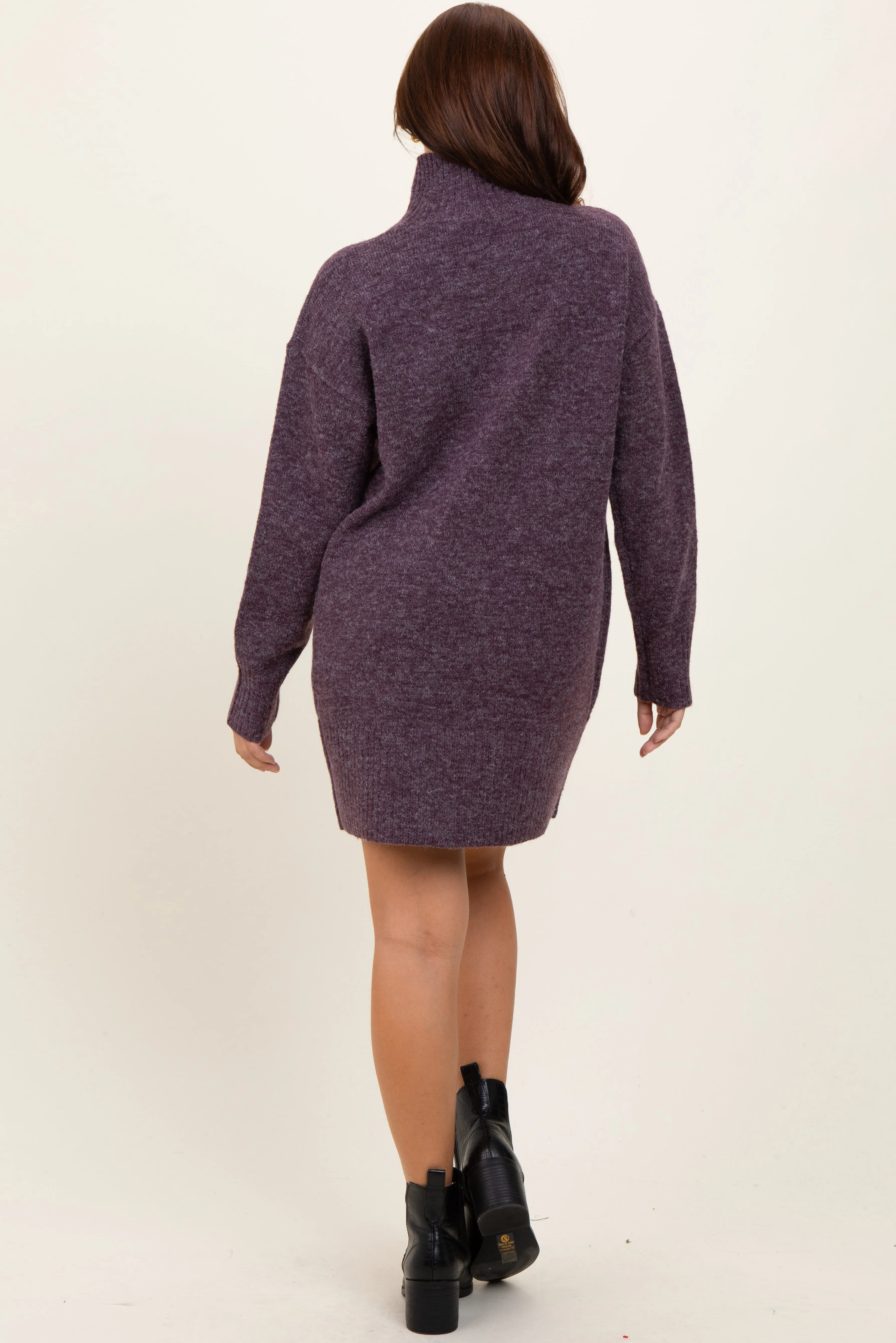 Purple Chunky Knit Turtleneck Mini Sweater Dress sold by Pinkblush product image thumbnail 3