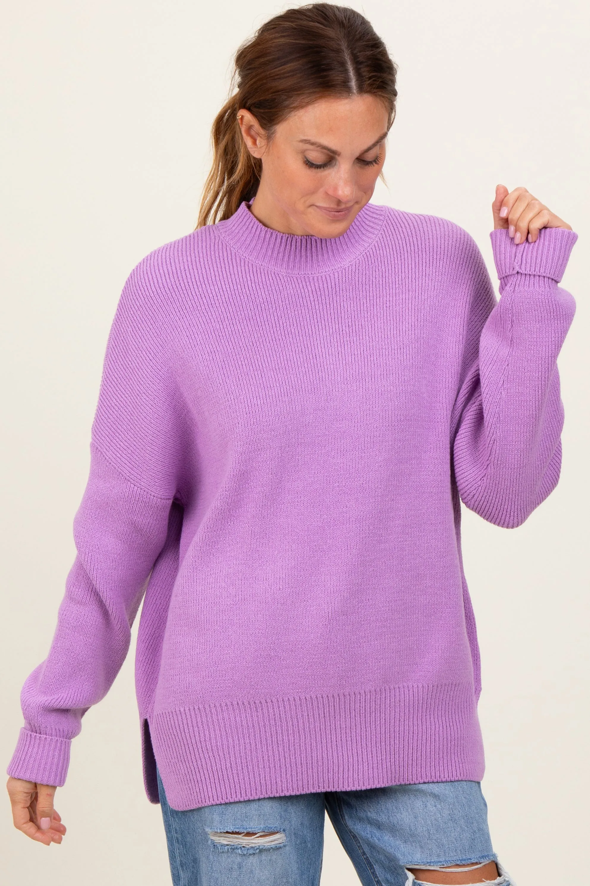 Lavender Mock Neck Basic Sweater sold by Pinkblush
