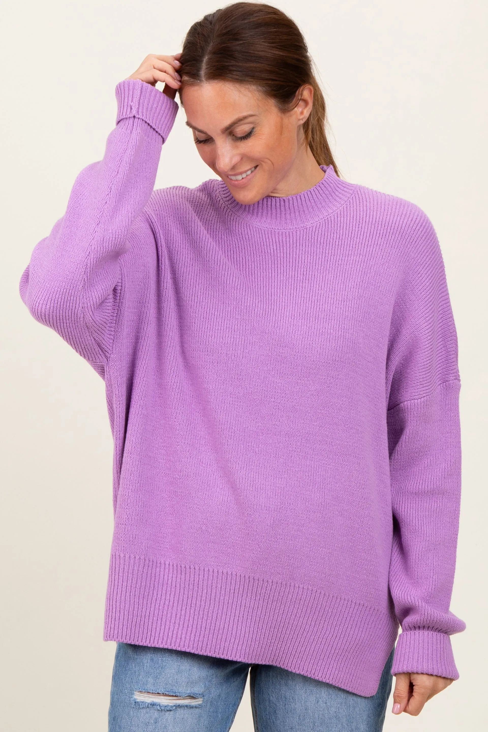 Lavender Mock Neck Basic Sweater sold by Pinkblush product image thumbnail 2