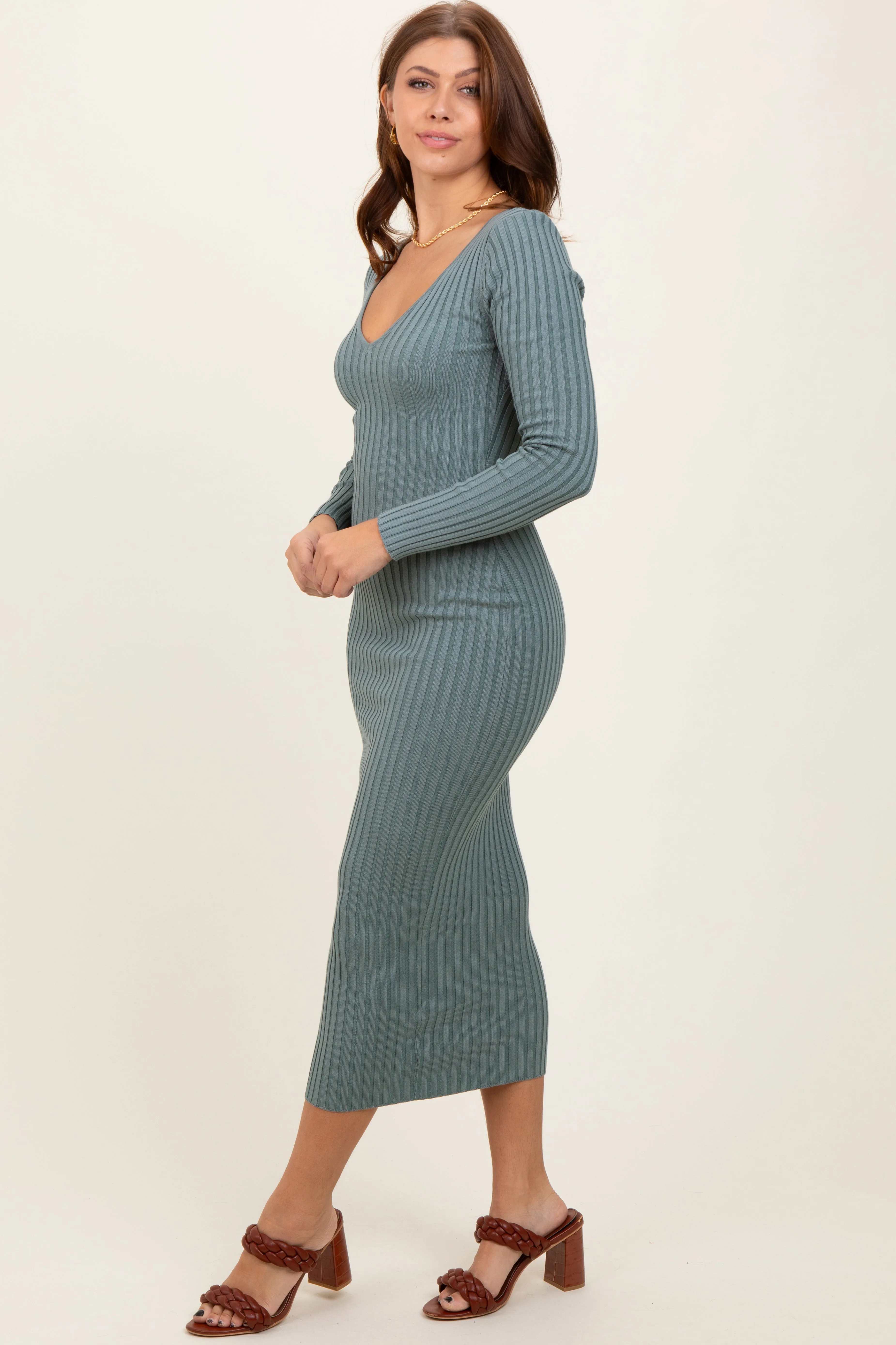 Jade V-Neck Long Sleeve Fitted Maxi Dress sold by Pinkblush product image thumbnail 2
