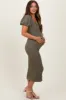 Olive Textured Square Neck Puff Sleeve Maternity Midi Dress sold by Pinkblush