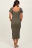 Olive Textured Square Neck Puff Sleeve Maternity Midi Dress sold by Pinkblush