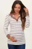 White Striped Ribbed Collared Long Sleeve Maternity Top sold by Pinkblush