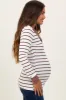 White Striped Ribbed Collared Long Sleeve Maternity Top sold by Pinkblush