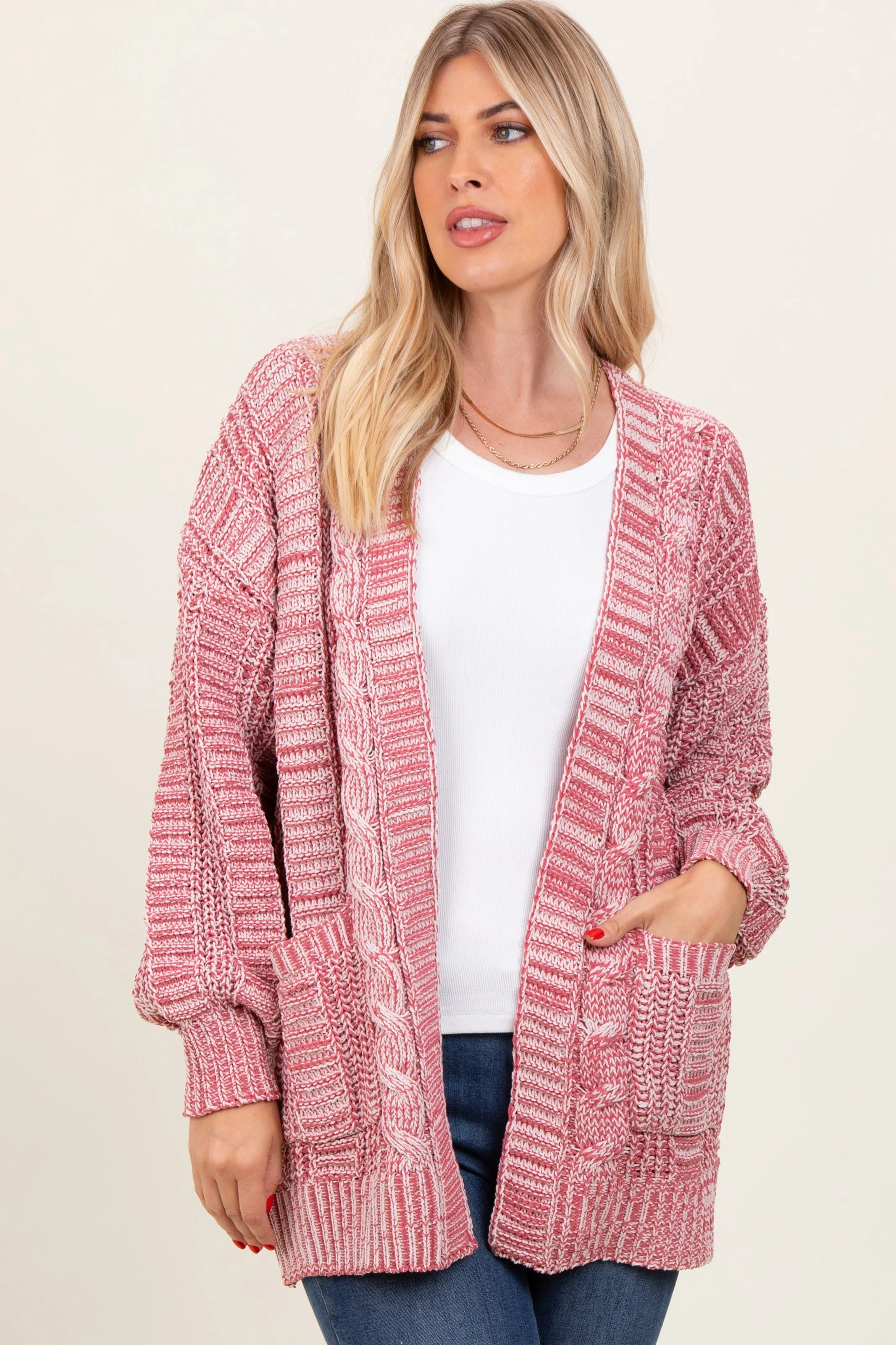 Brick Two Toned Oversized Cable Knit Cardigan sold by Pinkblush product image thumbnail 4