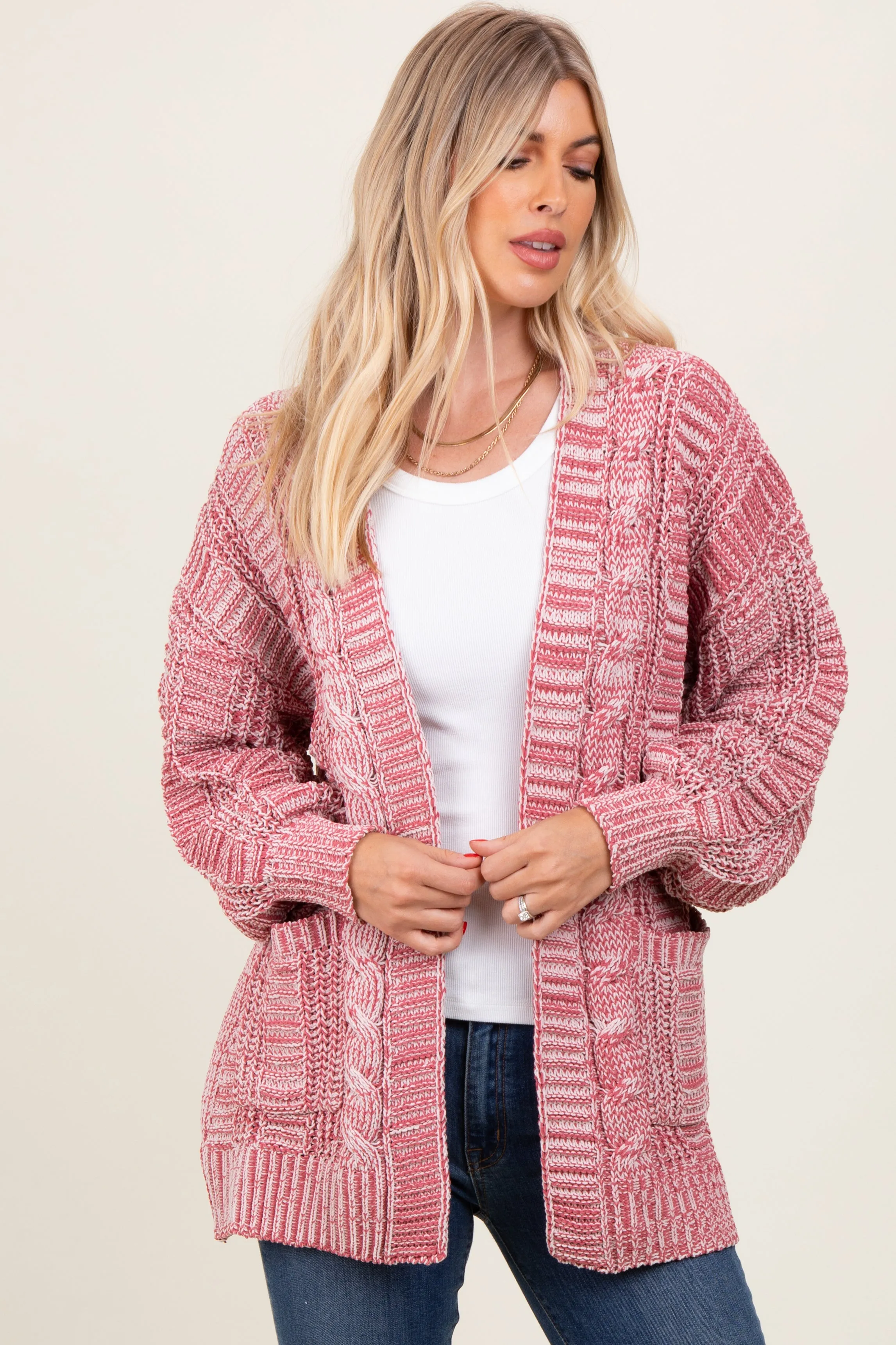 Brick Two Toned Oversized Cable Knit Cardigan sold by Pinkblush