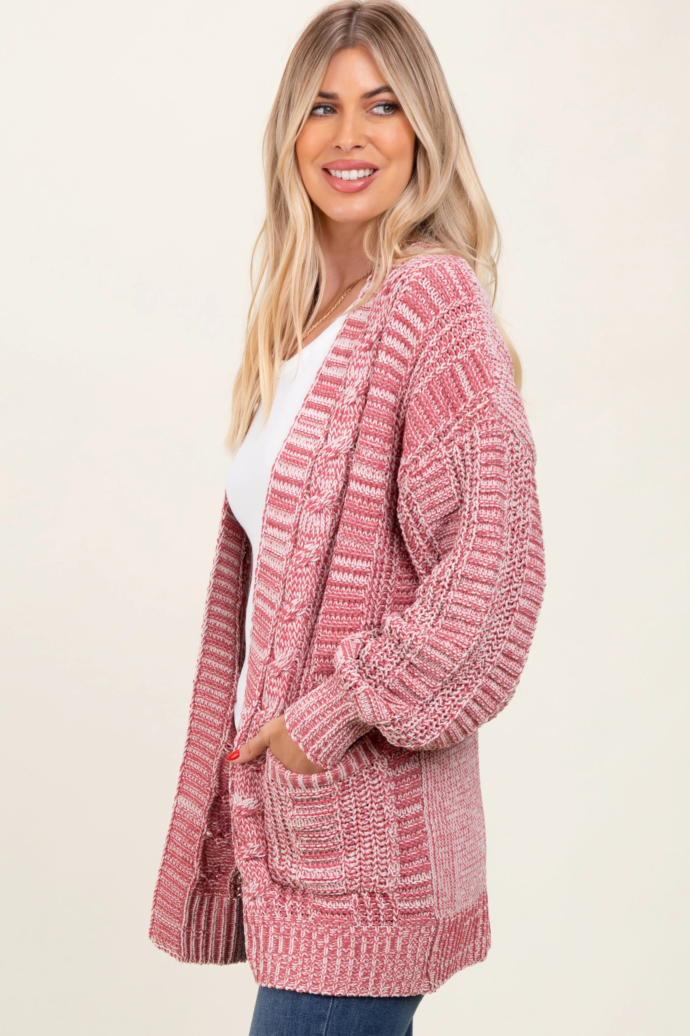 Brick Two Toned Oversized Cable Knit Cardigan sold by Pinkblush product image thumbnail 2