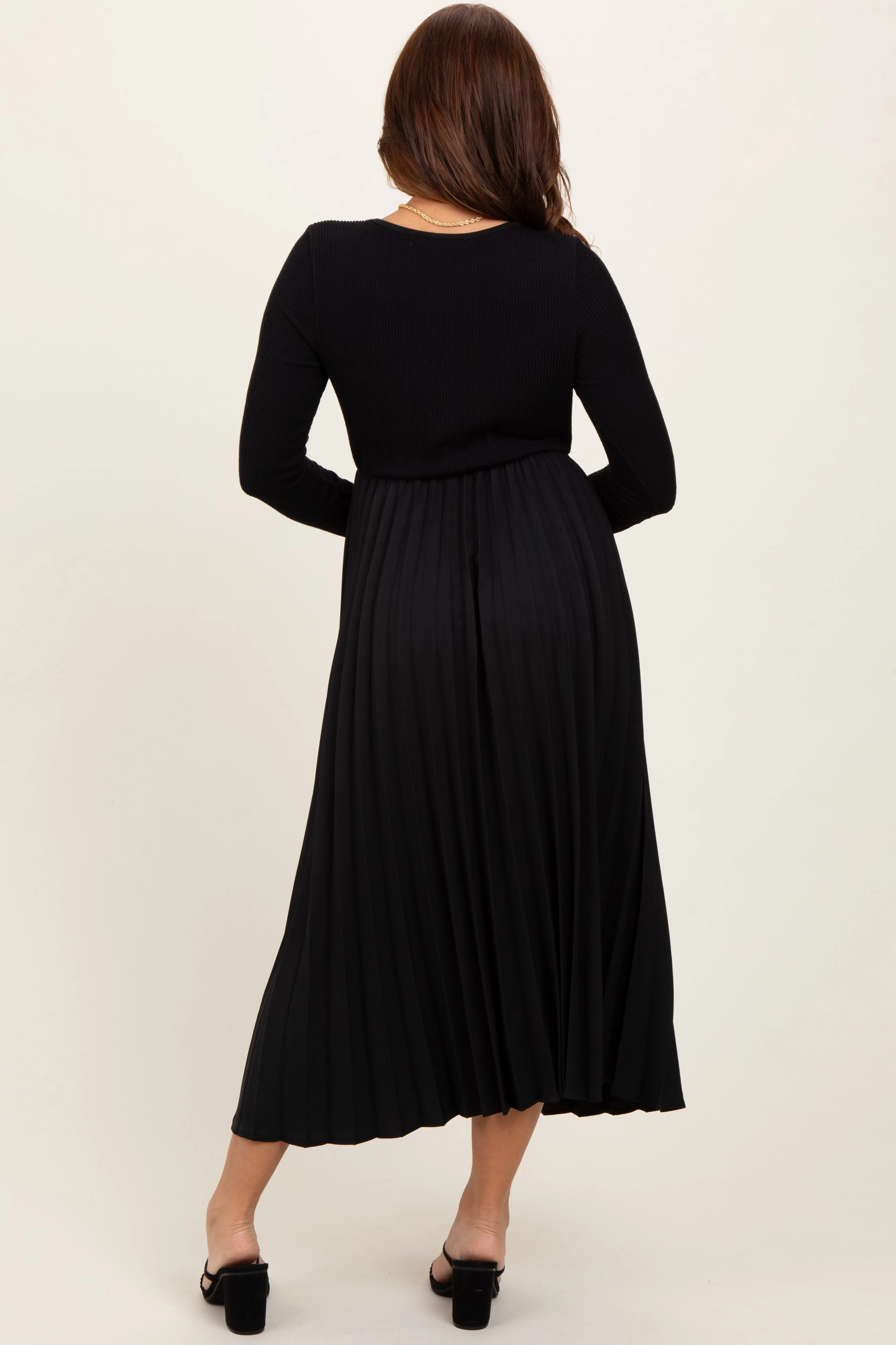 Black Knit Contrast Pleated Skirt Midi Dress sold by Pinkblush product image thumbnail 2