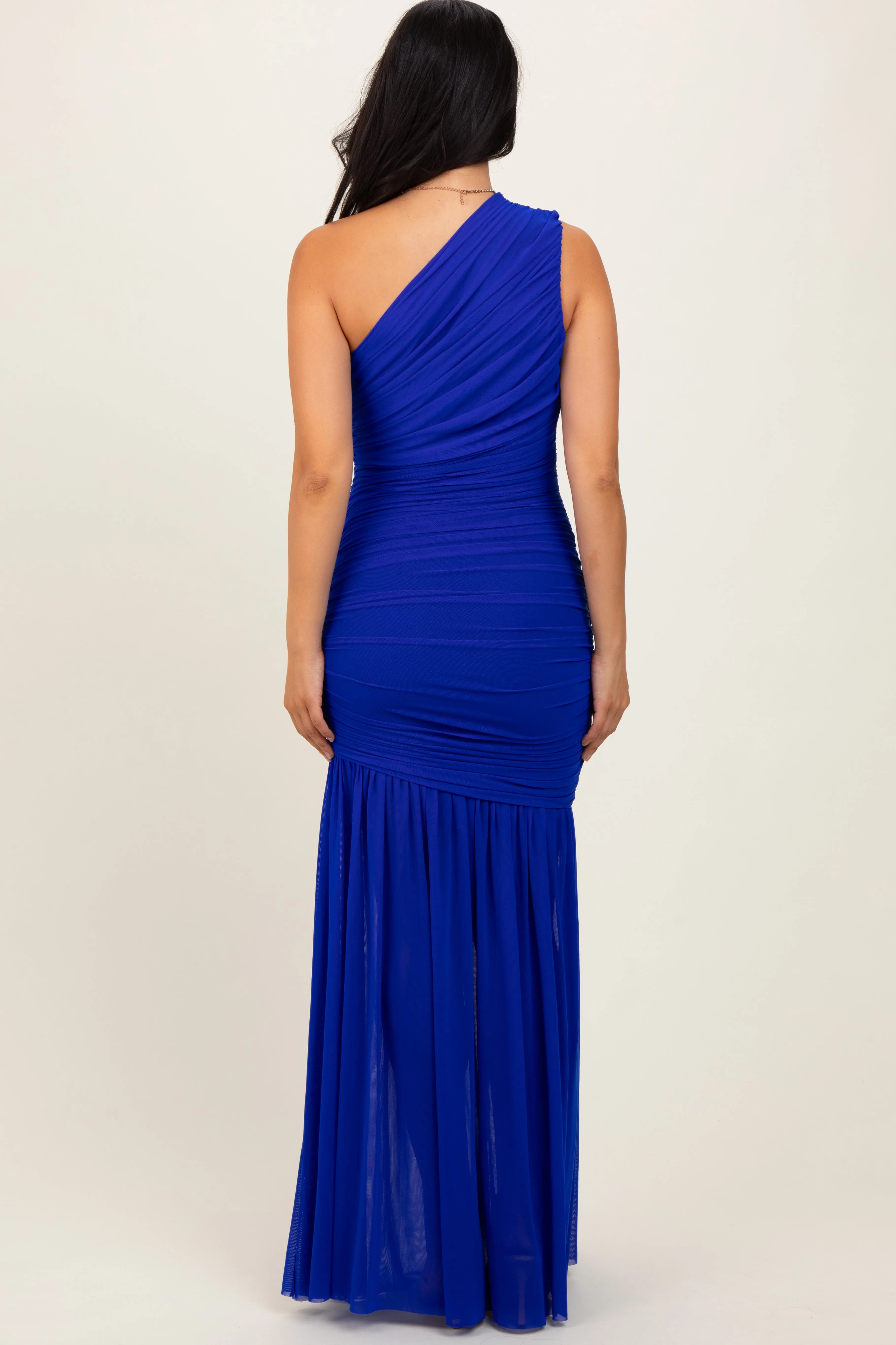 Royal Blue Ruched Mesh One Shoulder Maxi Dress sold by Pinkblush product image thumbnail 3