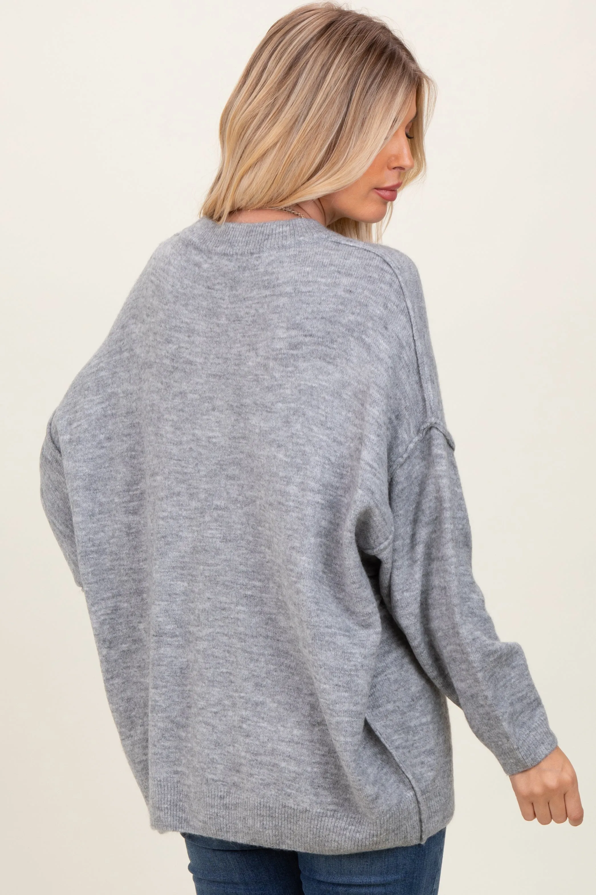 Heather Grey Oversized Crewneck Melange Knit Sweater sold by Pinkblush product image thumbnail 3
