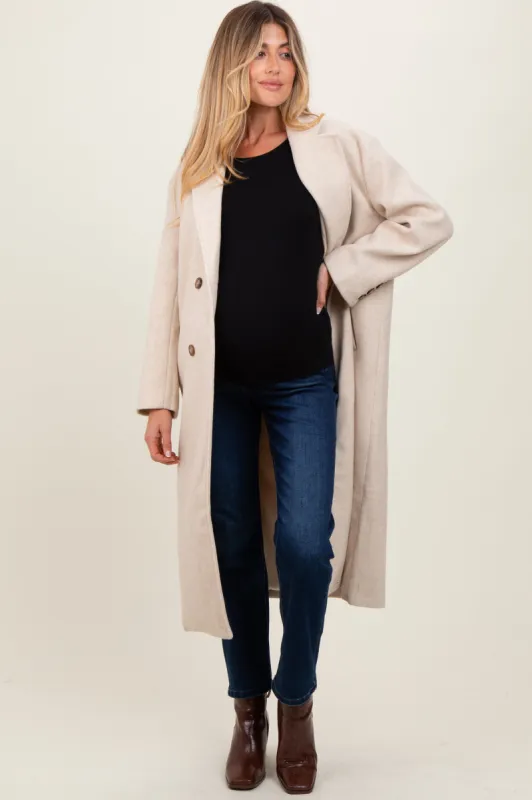 Cream Felted Double Breasted Lapel Maternity Button Coat sold by Pinkblush