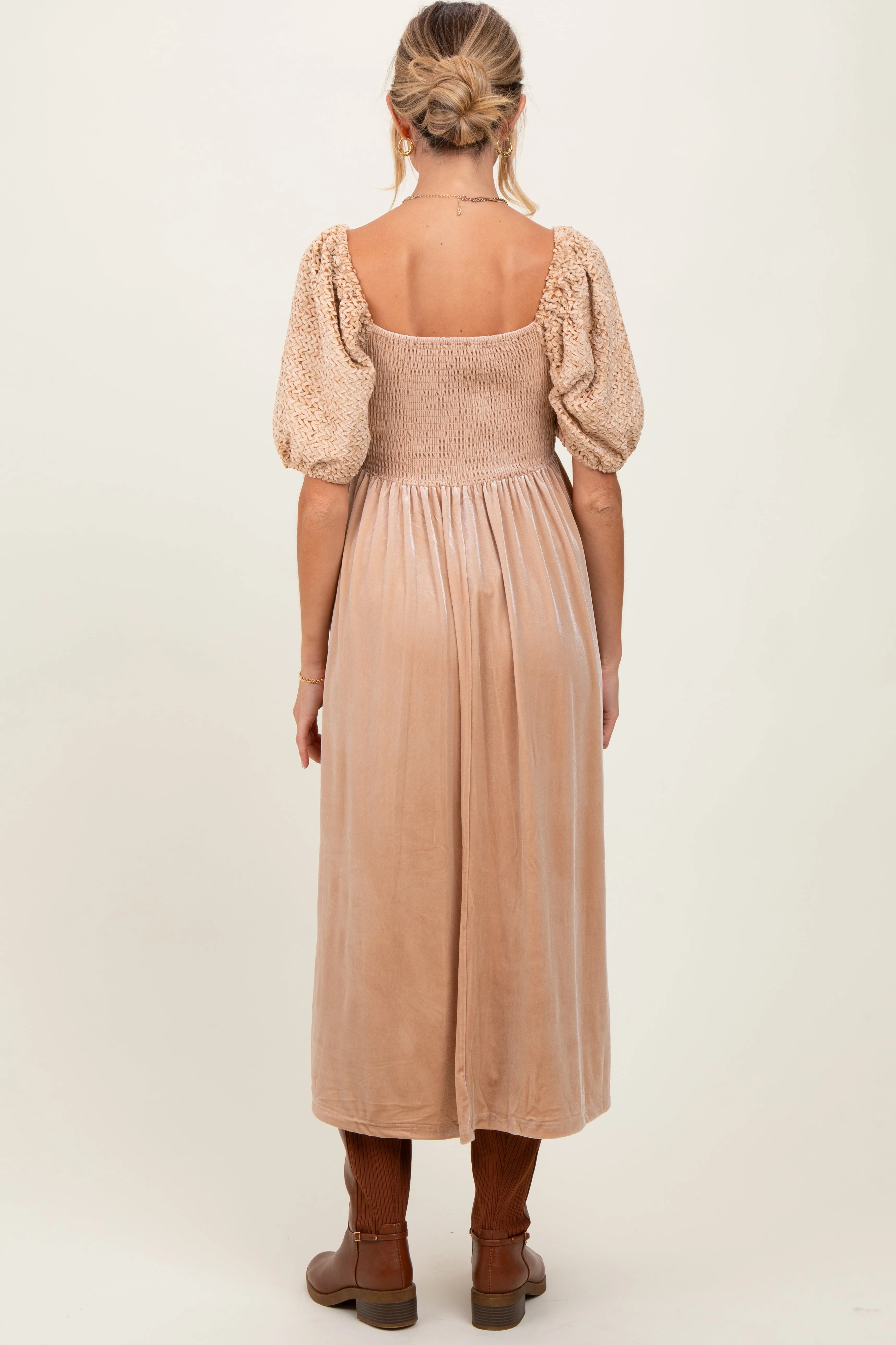 Tan Velvet Contrast Square Neck Maternity Midi Dress sold by Pinkblush product image thumbnail 4