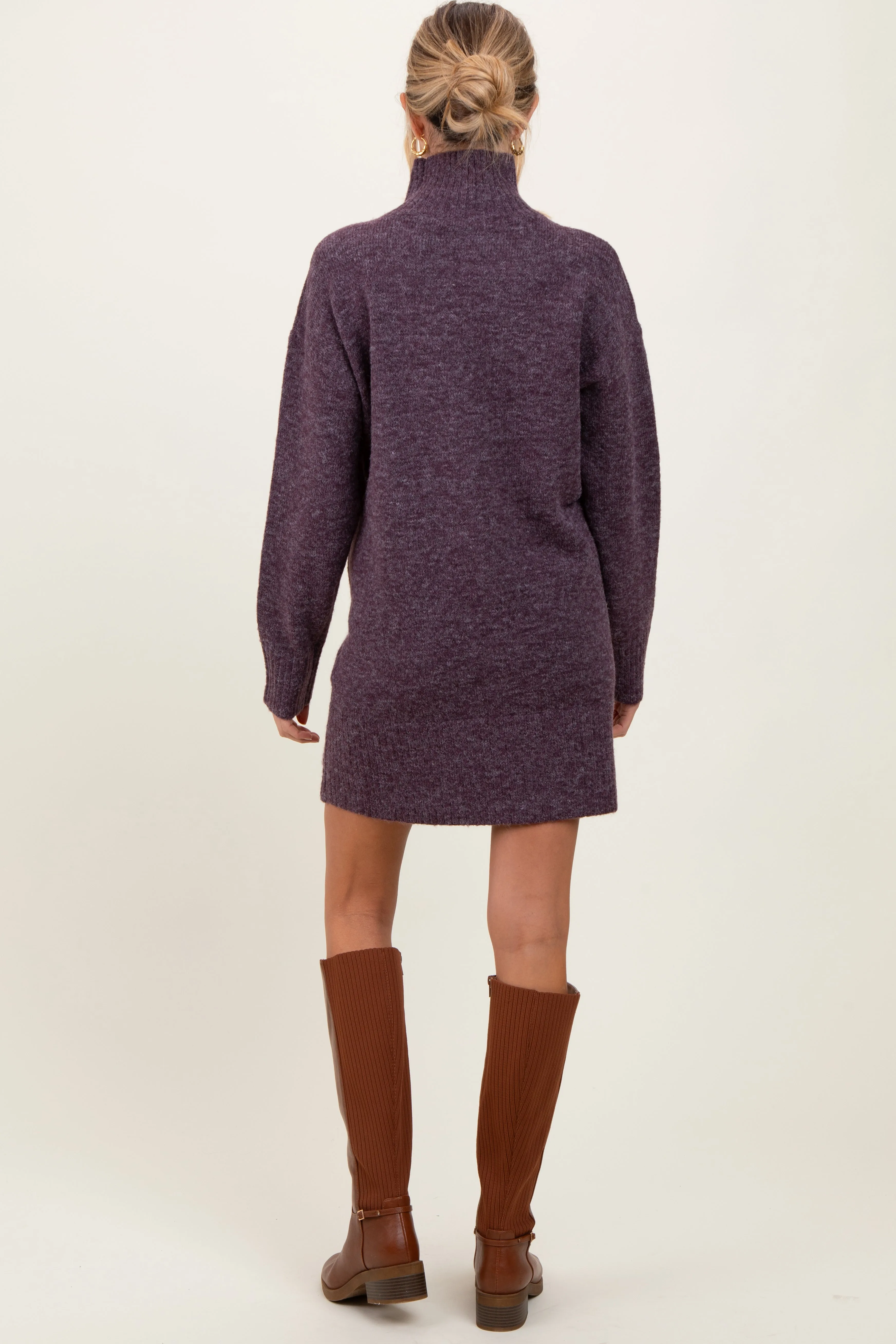 Purple Chunky Knit Turtleneck Maternity Mini Sweater Dress sold by Pinkblush product image thumbnail 3