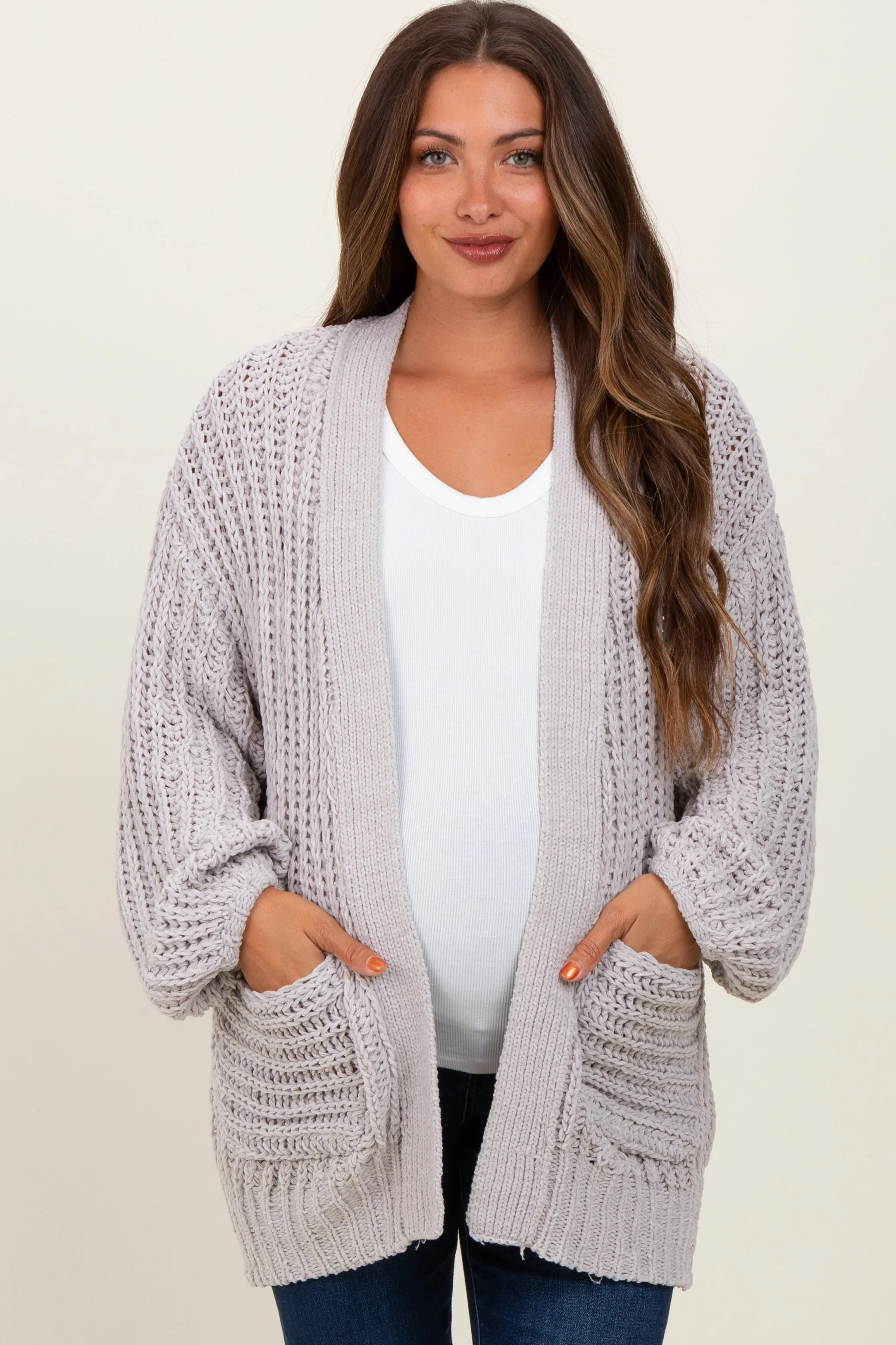 Heather Grey Chunky Knit Oversized Maternity Pocket Cardigan sold by Pinkblush product image thumbnail 2