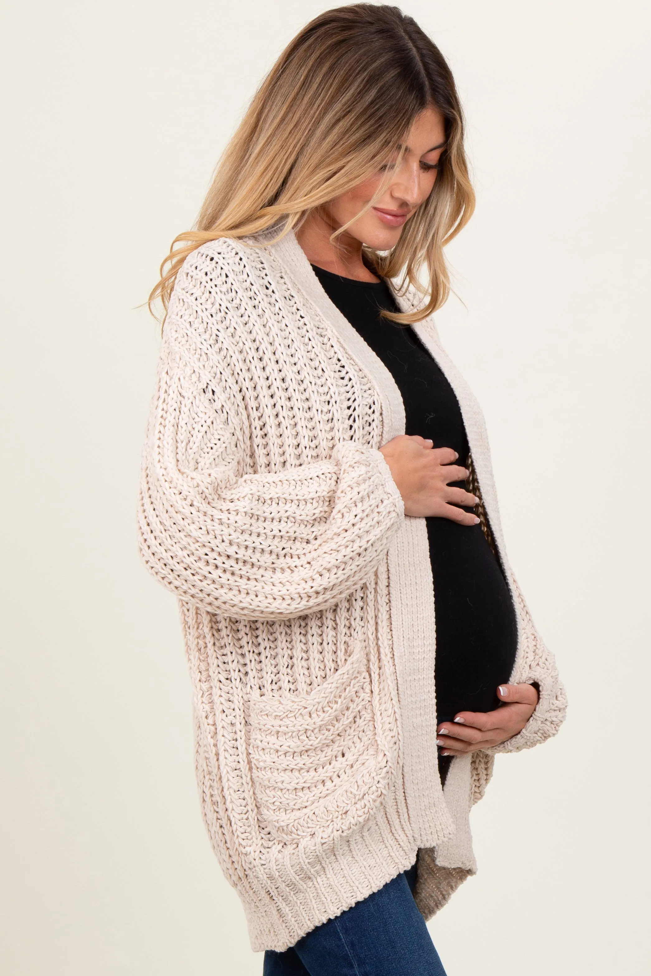 Beige Chunky Knit Oversized Maternity Pocket Cardigan sold by Pinkblush product image thumbnail 3