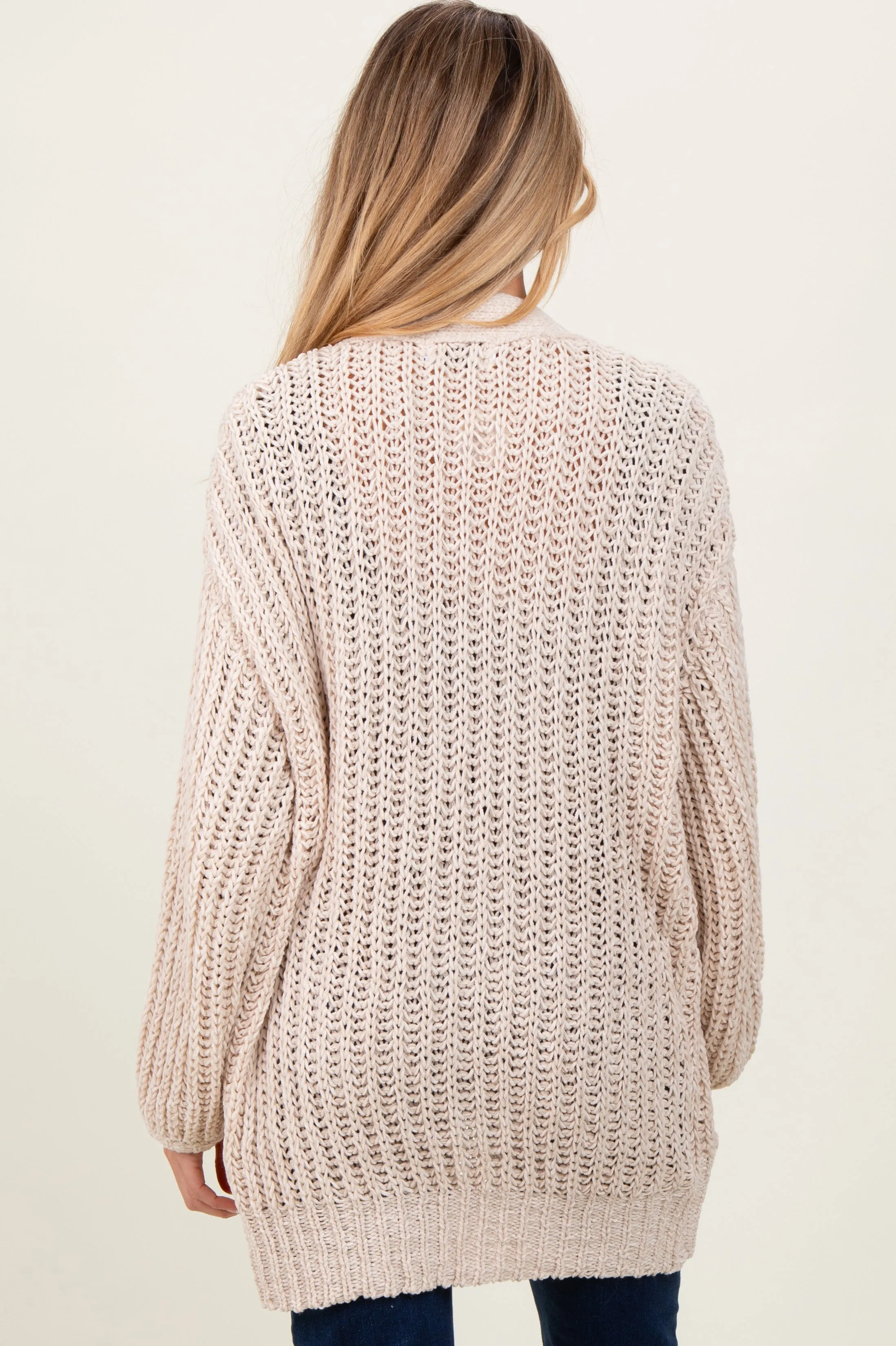Beige Chunky Knit Oversized Maternity Pocket Cardigan sold by Pinkblush product image thumbnail 4