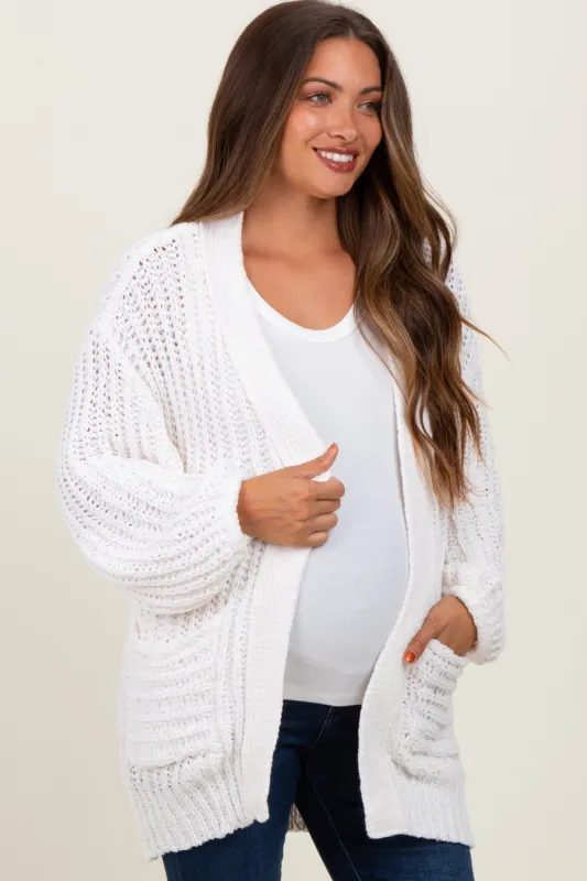 Cream Chunky Knit Oversized Maternity Pocket Cardigan sold by Pinkblush