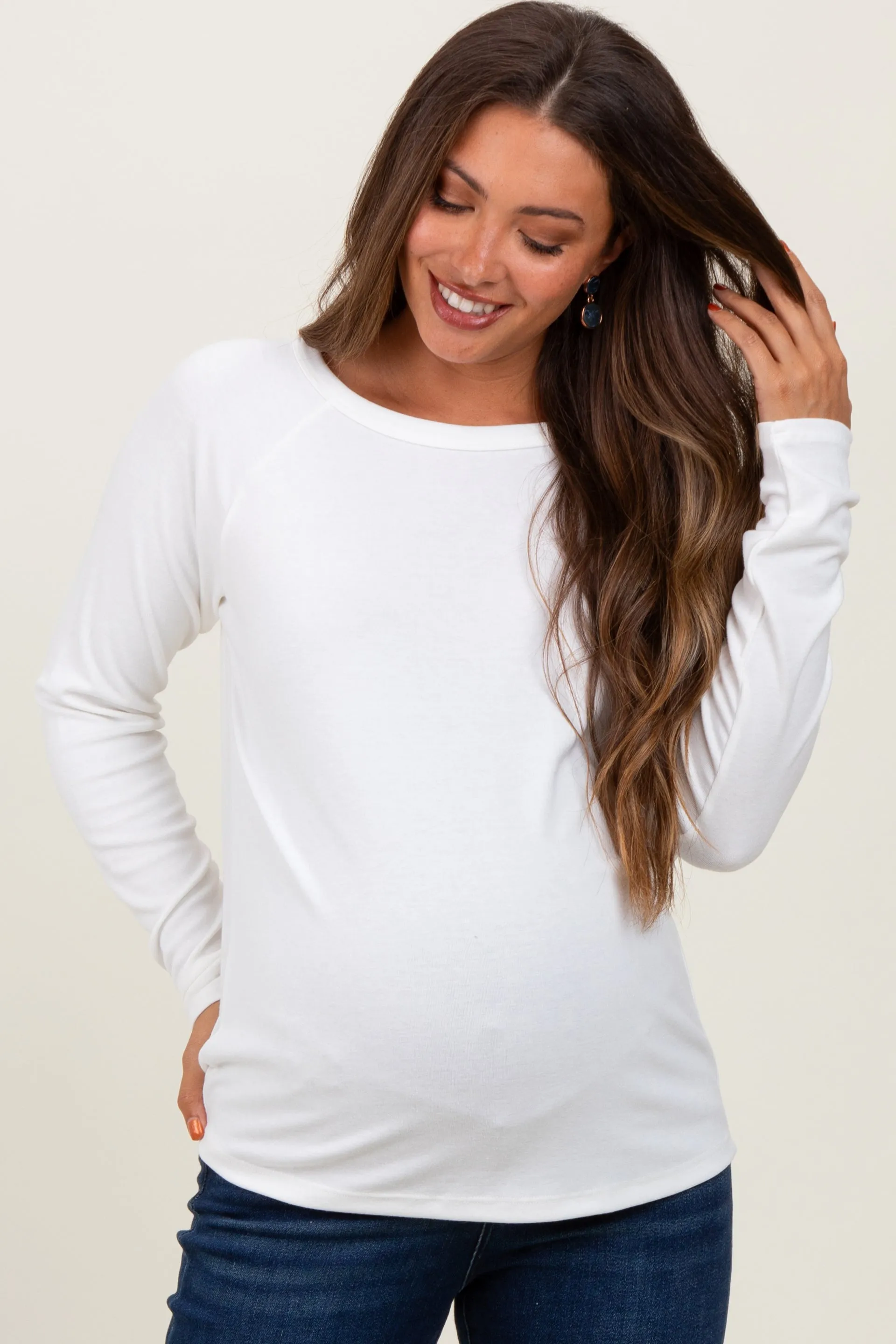 White Raglan Long Sleeve Maternity Top sold by Pinkblush