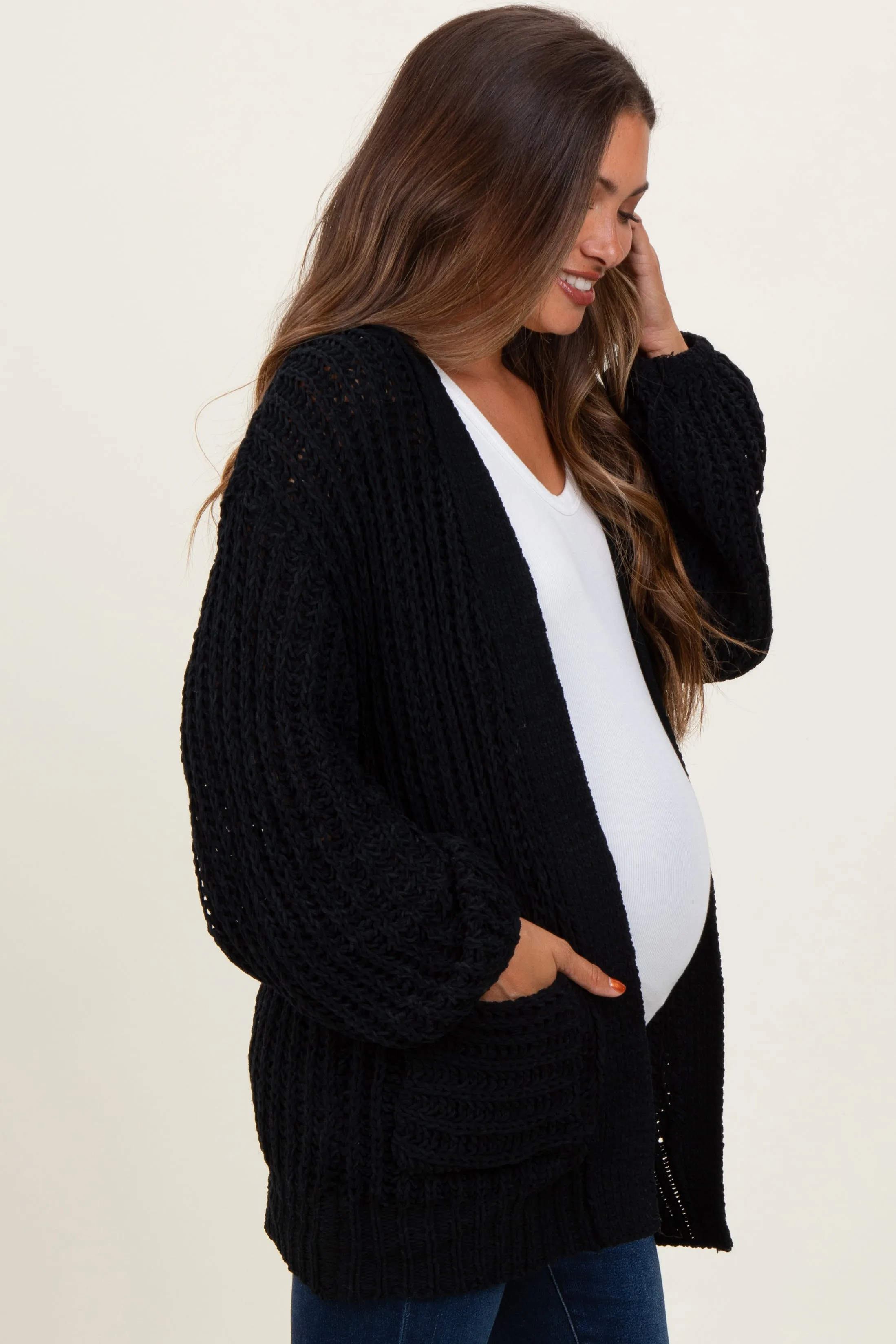 Black Chunky Knit Oversized Maternity Pocket Cardigan sold by Pinkblush product image thumbnail 2