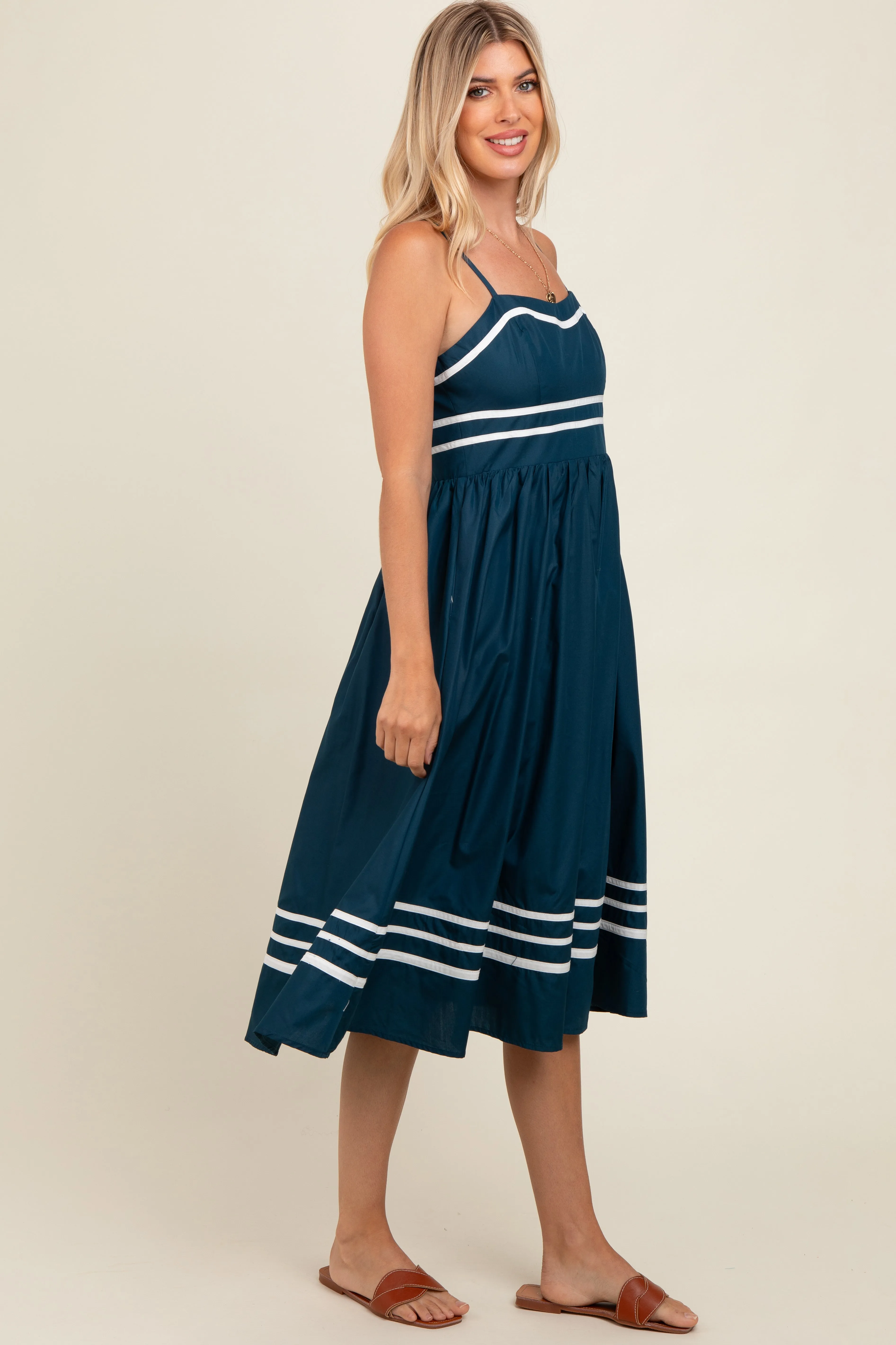 Navy Stripe Accent Midi Dress sold by Pinkblush product image thumbnail 2