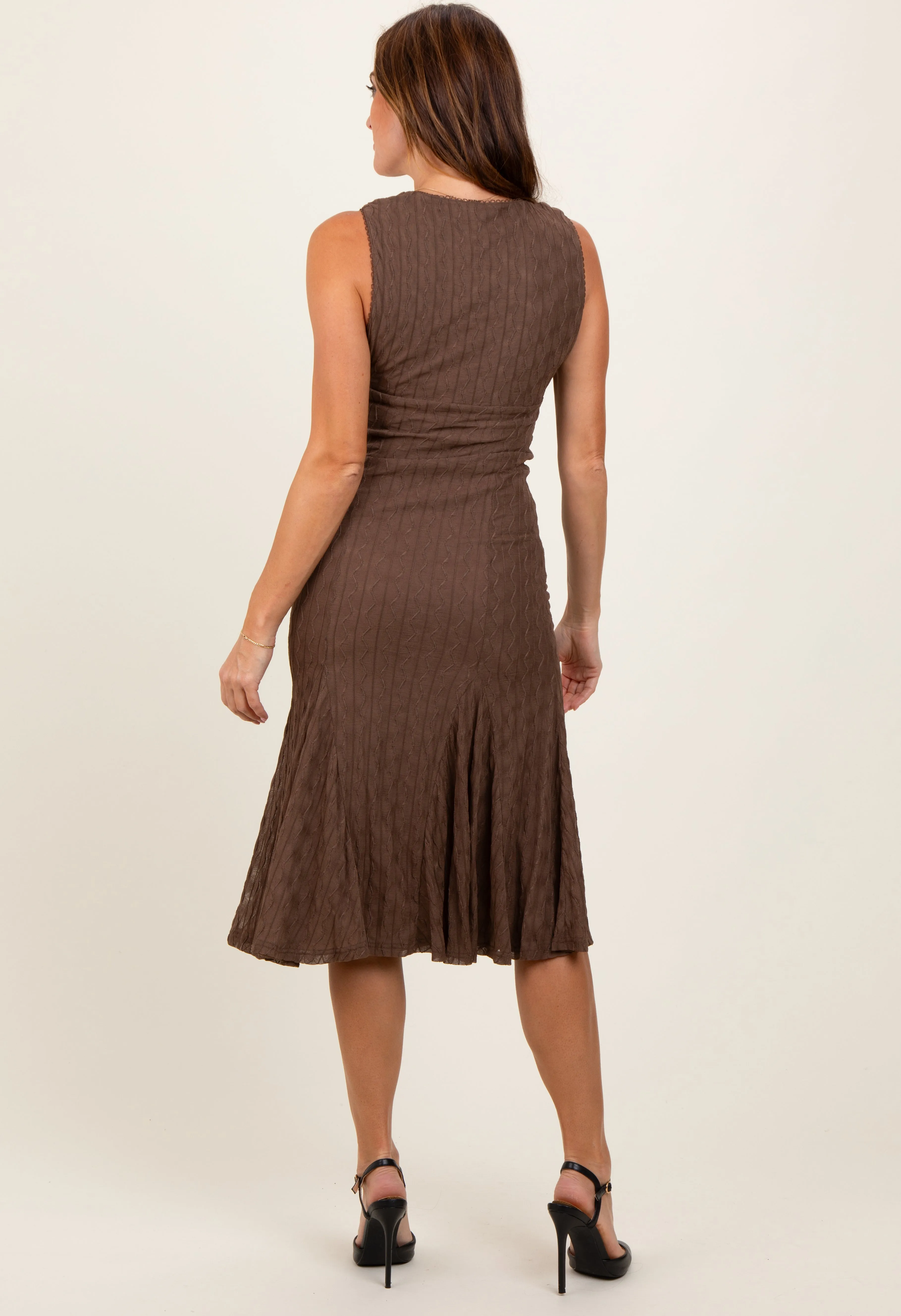 Brown Textured V-Neck Midi Dress sold by Pinkblush product image thumbnail 4